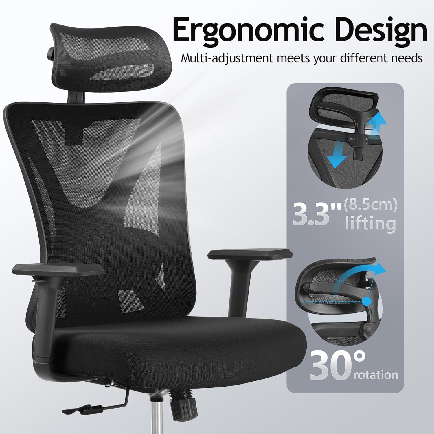 Black Ergonomic Mesh Office Chair with Adjustable Lumbar Support