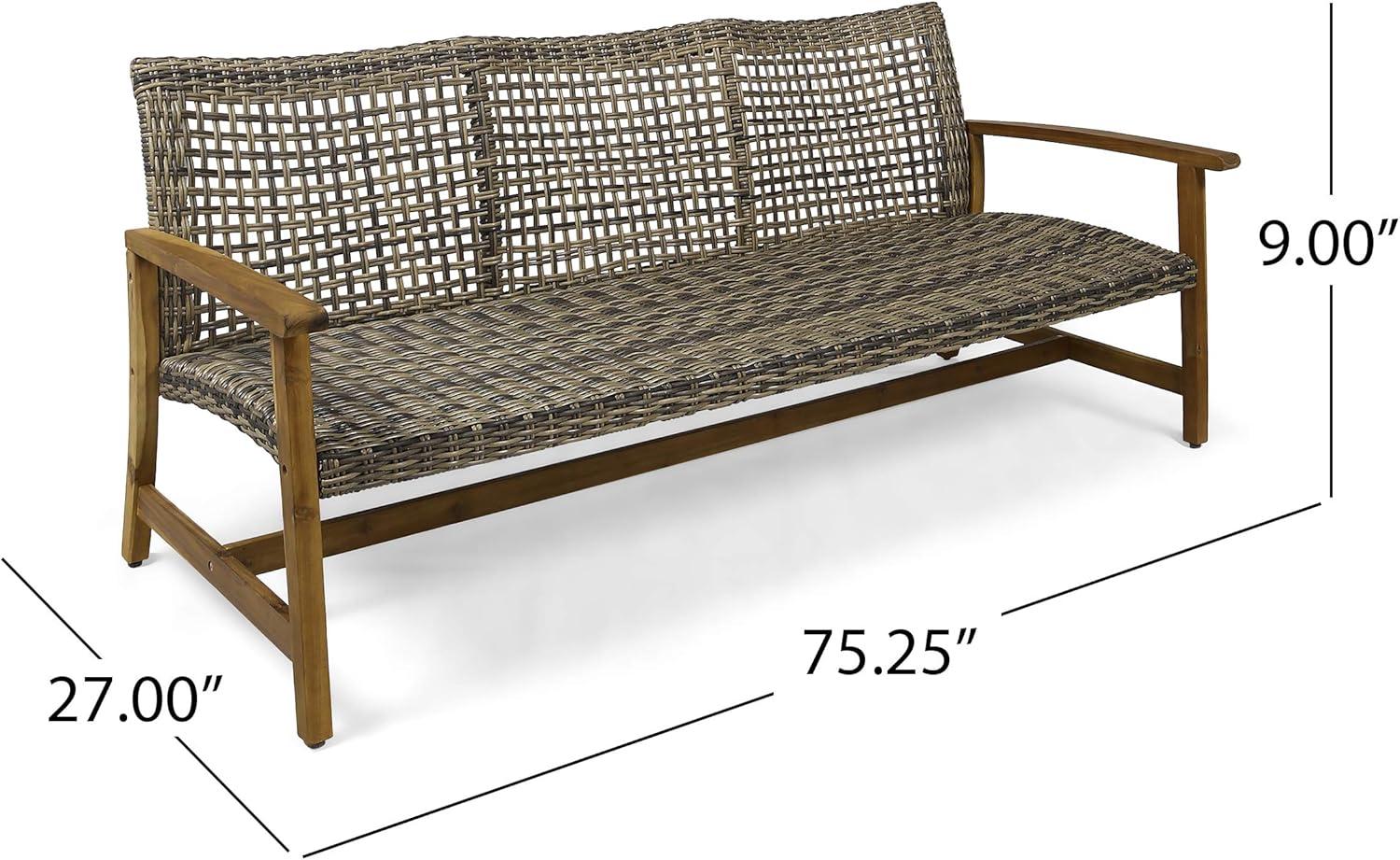 Marcia 3-Seat Handwoven Wicker Outdoor Sofa in Gray & Natural