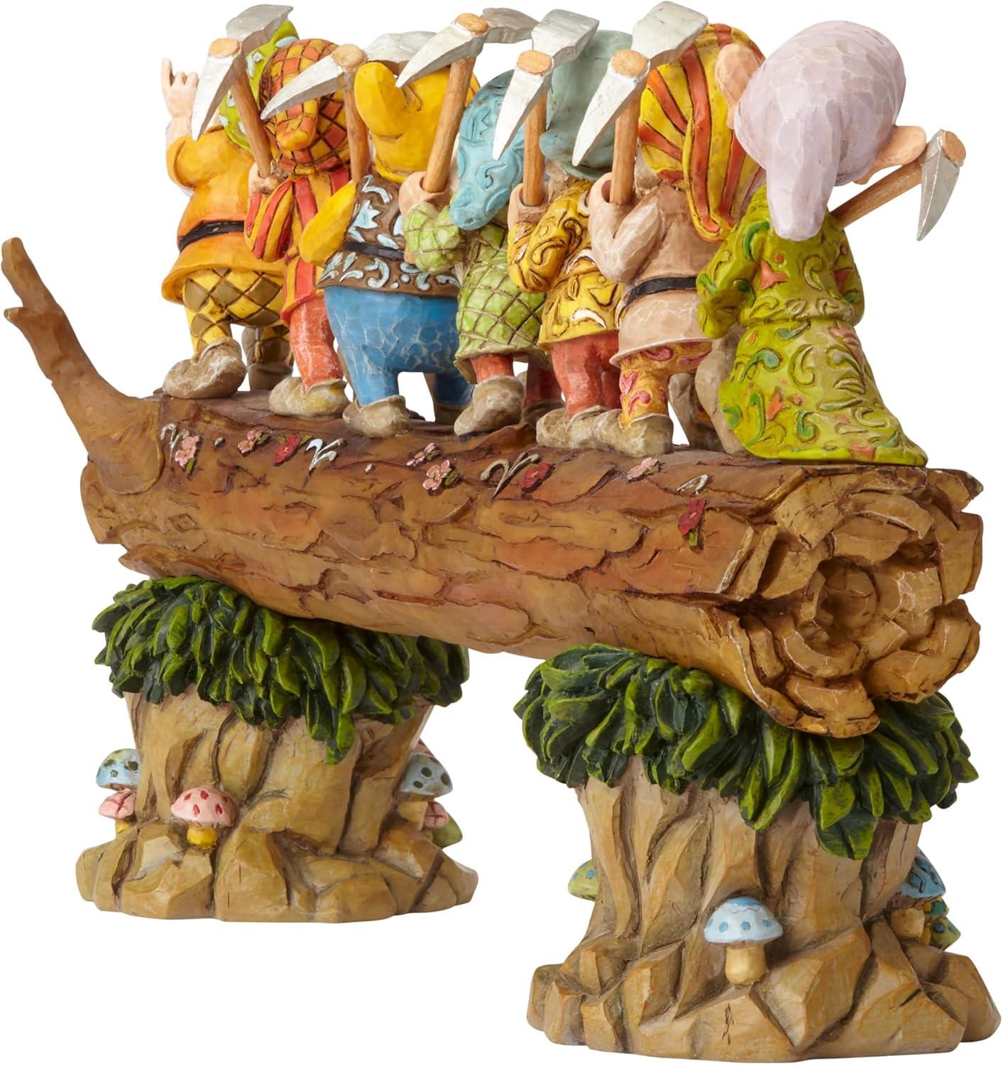 Traditions by Jim Shore Snow White and The Seven Dwarfs Standing on Log Figurine, 8.25 Inch, Multicolor