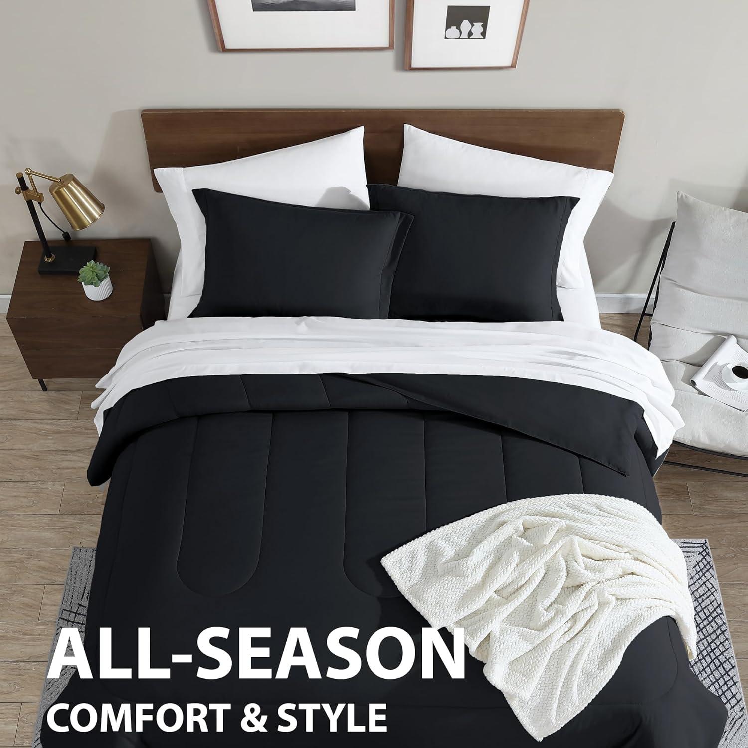Swift Home | 8-Piece Ultra Soft Solid Bed-In-A-Bag Bedding Set Black Queen
