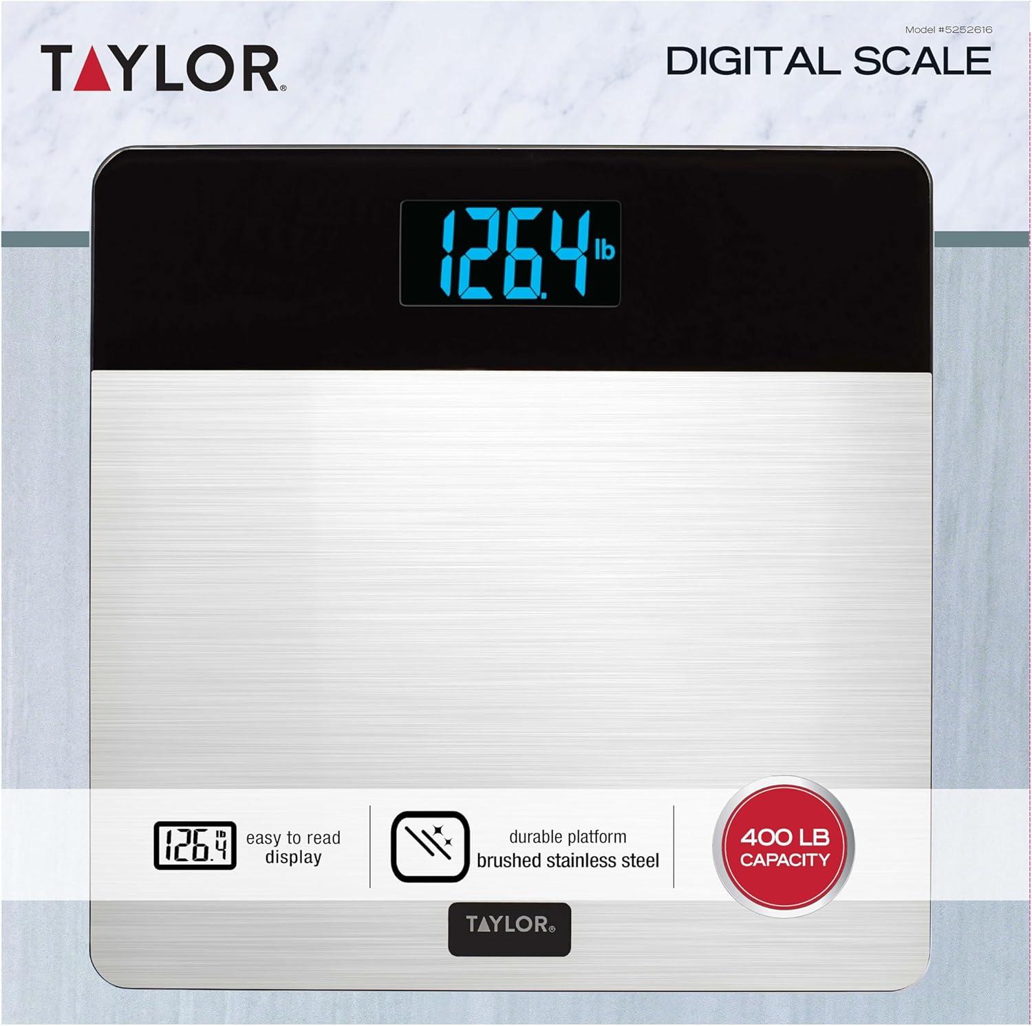 Taylor 12.2" x 12.2" LCD Body Weight Scale Battery Powered, FSA HSA Eligible, 400 lb Capacity, Stainless Steel
