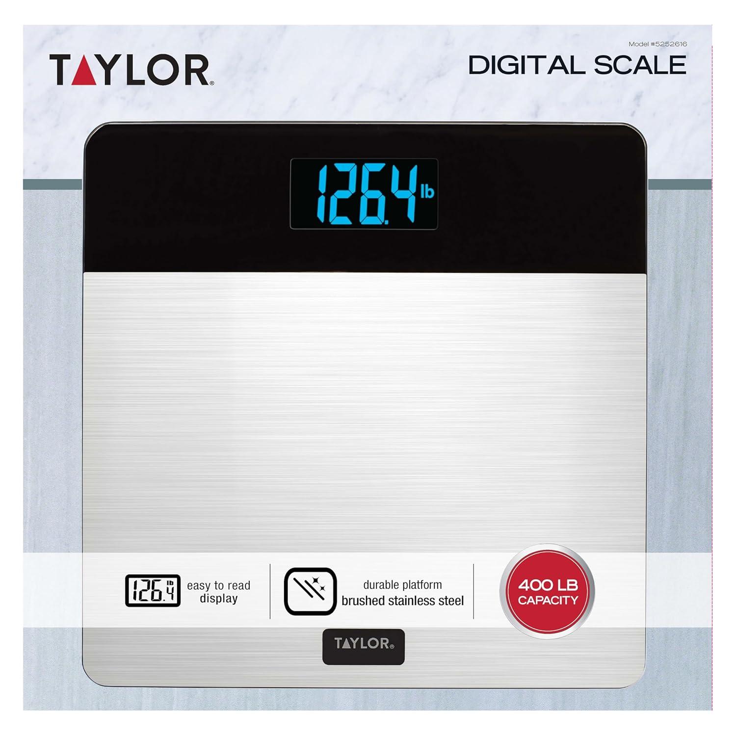 Taylor 12.2" x 12.2" LCD Body Weight Scale Battery Powered, FSA HSA Eligible, 400 lb Capacity, Stainless Steel