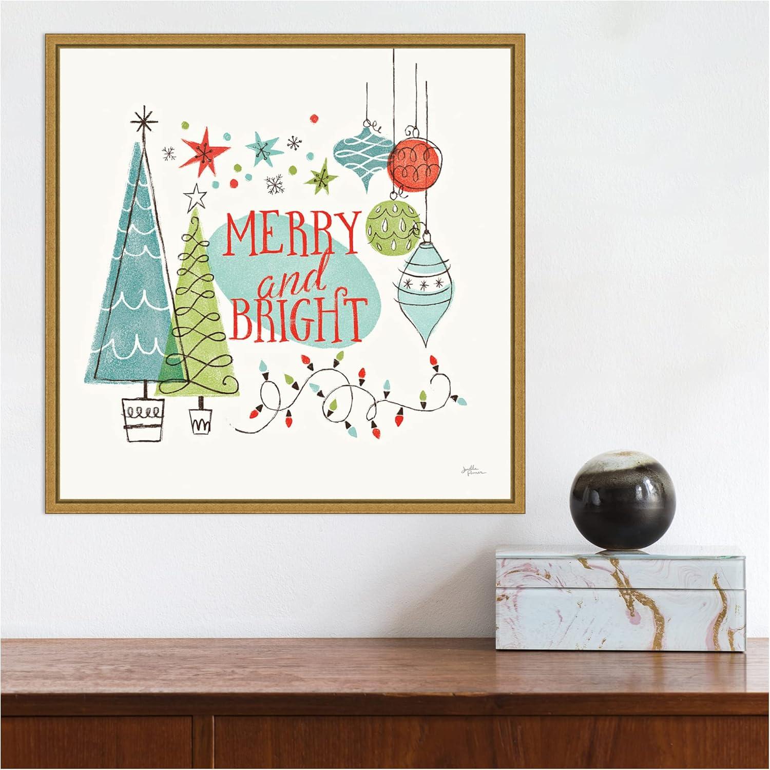 16" x 16" Merry and Bright Christmas Tree Square by Janelle Penner: Retro Holiday Decor - Amanti Art