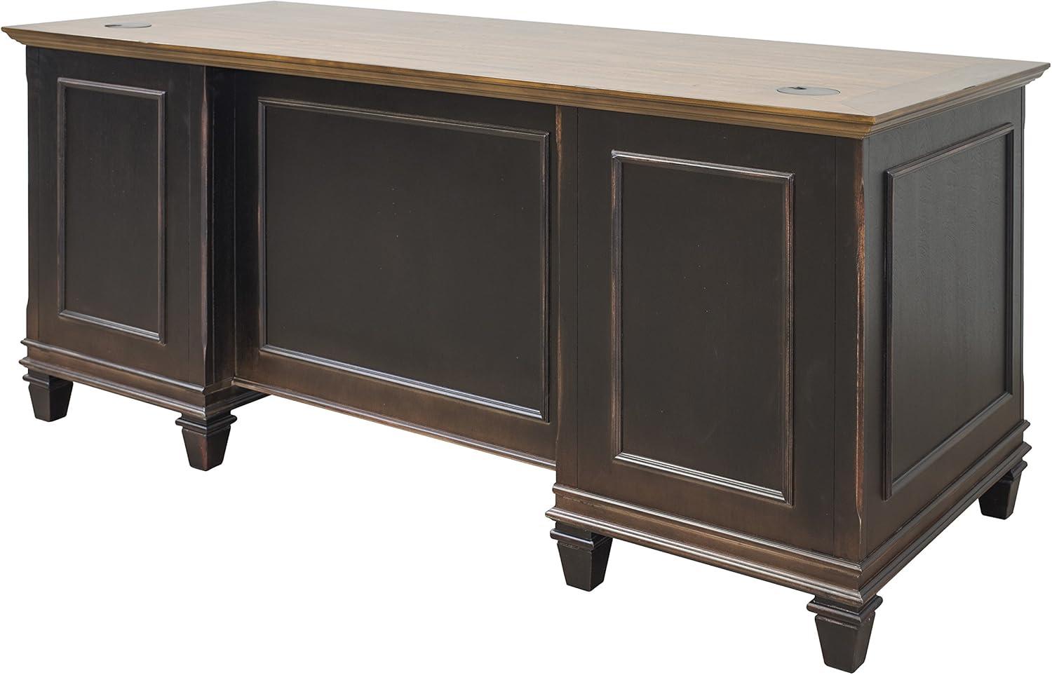 Hartford Executive Home Office Desk with Hutch, Black and Brown