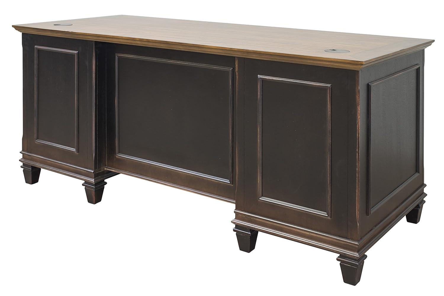 Hartford Executive Home Office Desk with Hutch, Black and Brown