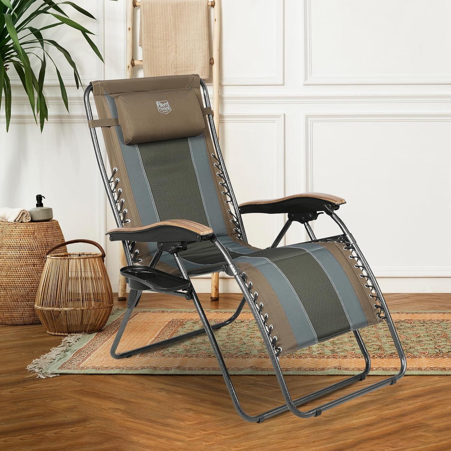 TIMBER RIDGE Oversized Zero Gravity Chair, Padded Reclining Lounge Chair with Adjustable Headrest & Cup Holder, Heavy Duty Support 350 lbs, Foldable for Camping, Lawn, Outdoor & Indoor