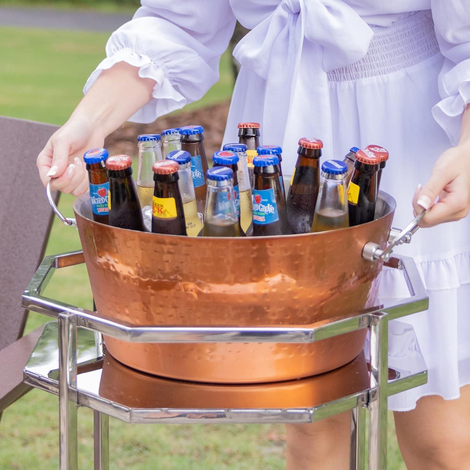 BREKX Anchored Rose Copper Stainless-Steel Beverage Tub, Wine and Beer Bucket - 14"W x 6.75"H