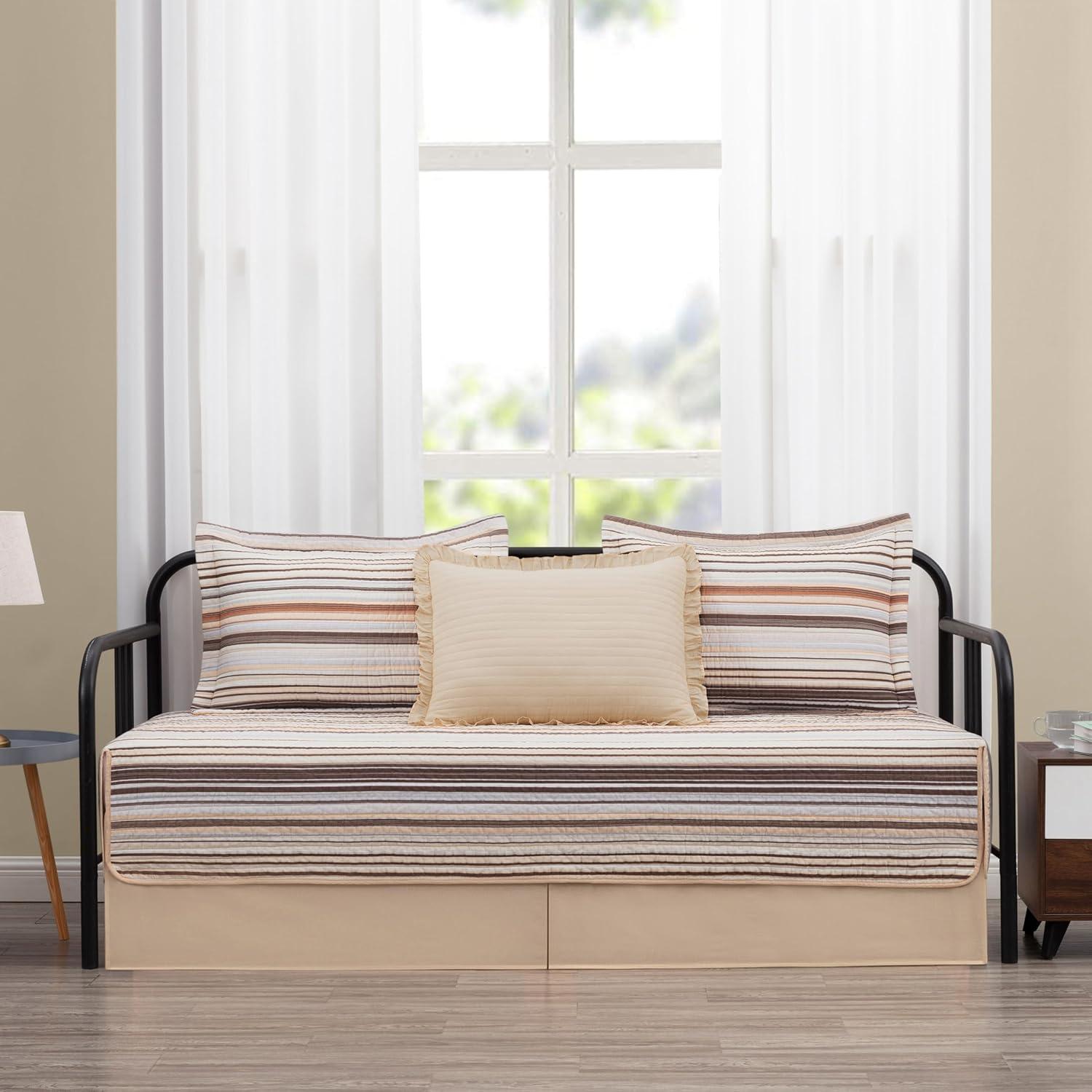 Chezmoi Collection Cotton Quilted Striped Quilt Set