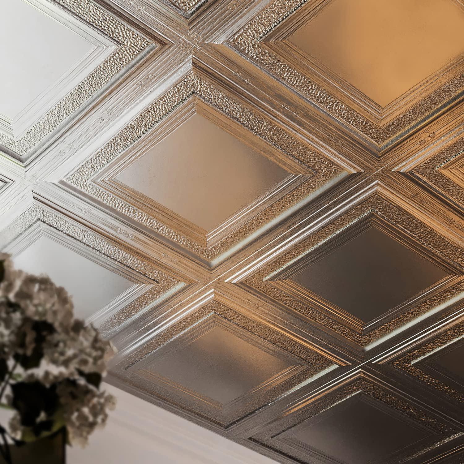 Bright White Satin Metal Ceiling Tiles 24" x 24" 5-Pack