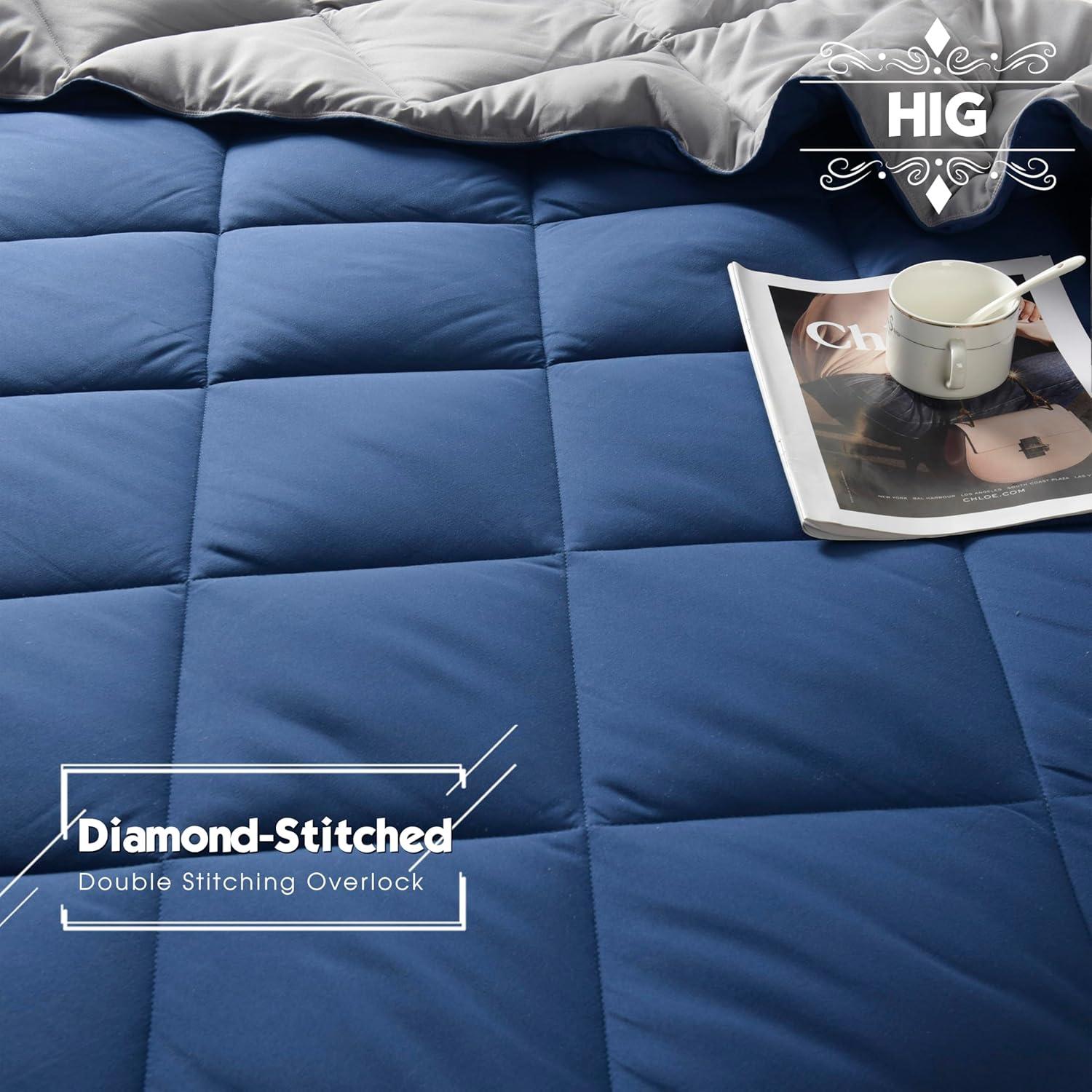 Navy and Light Gray Reversible Queen Microfiber Comforter Set