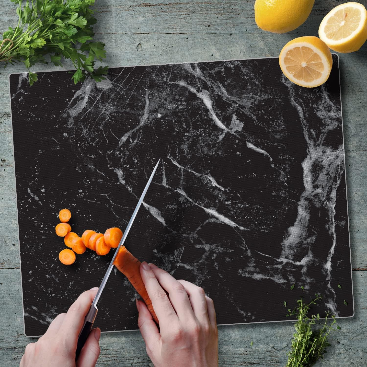 Black Marble Design Tempered Glass Cutting Board 16" x 14"