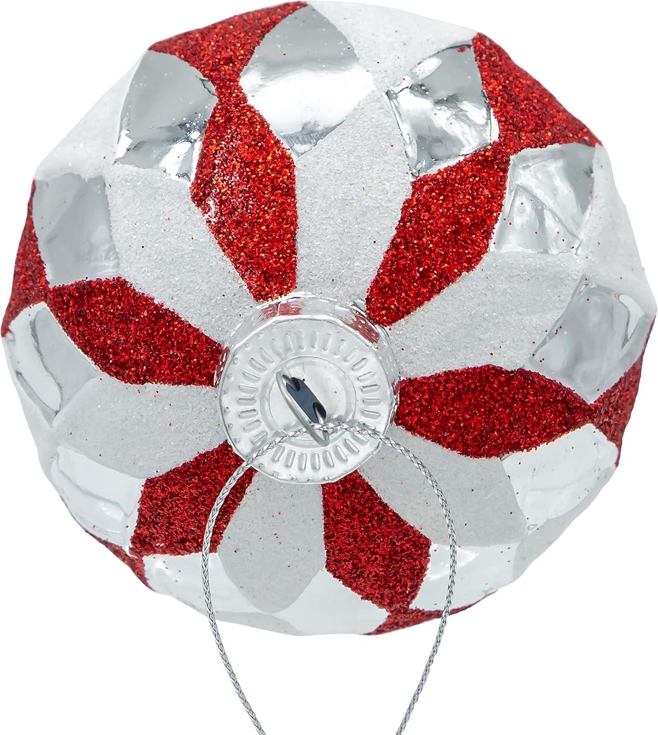 Kurt Adler 80MM Glass Red, White and Silver 6-Piece Ball Ornament Set