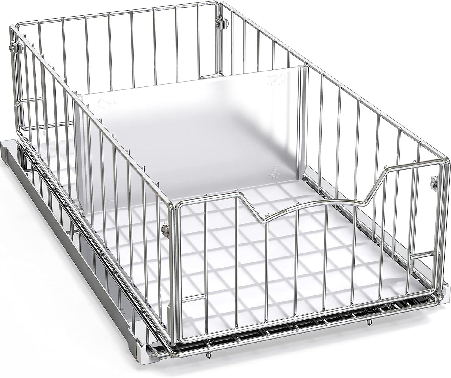 Simple Houseware Pull Out Cabinet Sliding Basket, Chrome