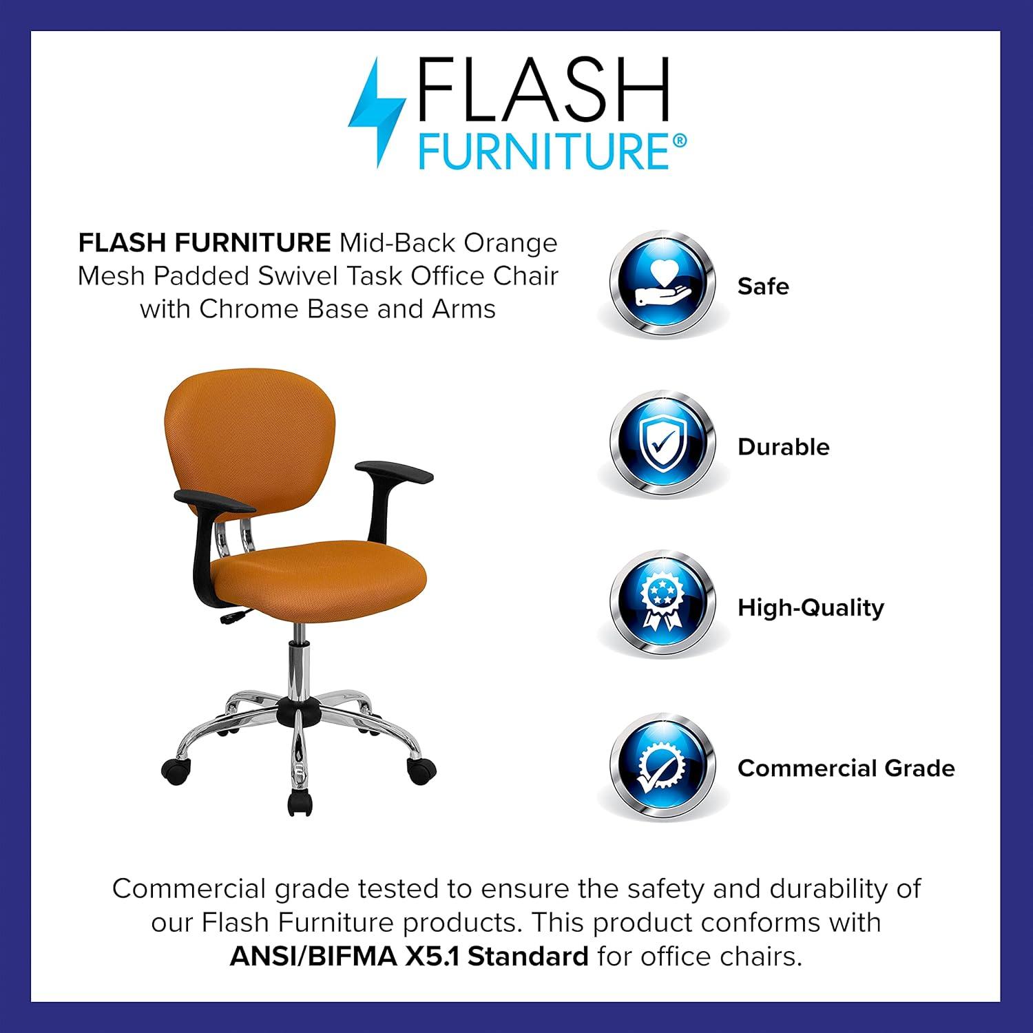 Flash Furniture Mid-Back Orange Mesh Padded Swivel Task Office Chair with Chrome Base and Arms