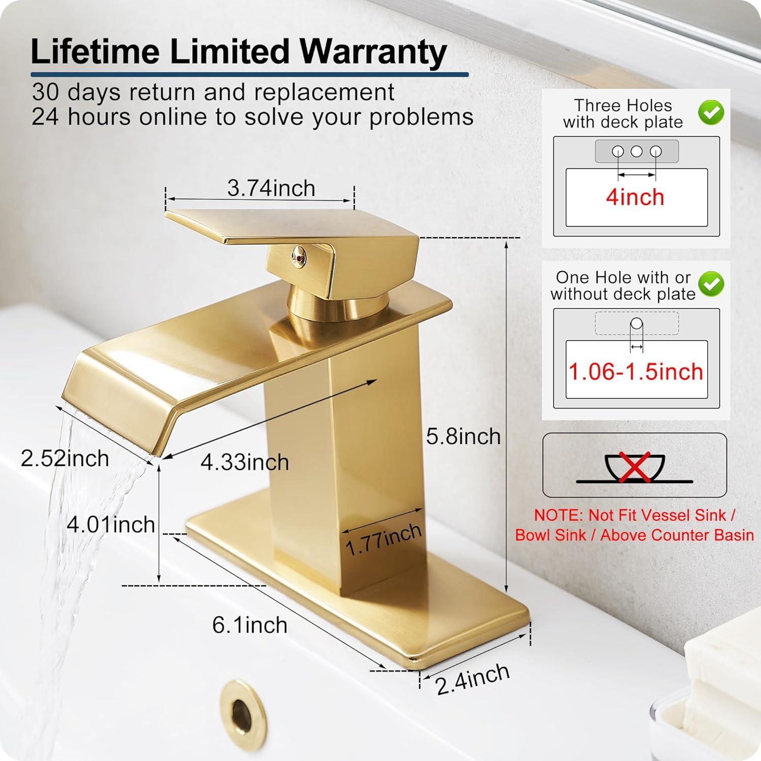 HGN HGN Waterfall Spout Bathroom Faucet with Pop-up Drain TPLT-001LSJ-DP-XS