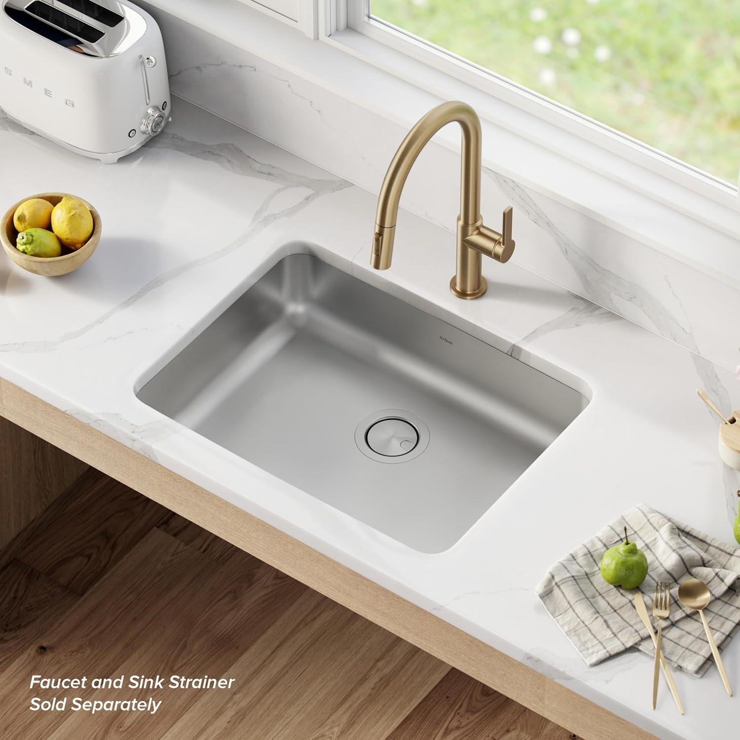 Dex™️ Series KRAUS 25" L Undermount 16 Gauge Stainless Steel Single Bowl ADA Kitchen Sink