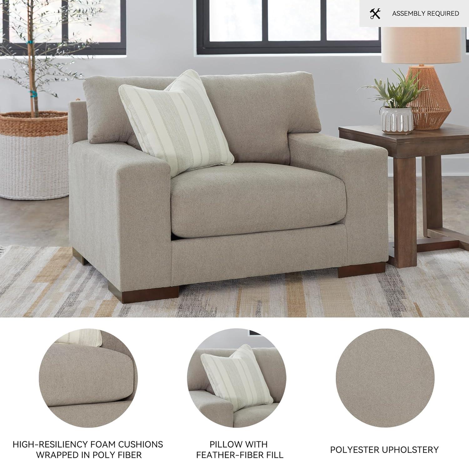 Beige Flax Contemporary Oversized Stationary Chair