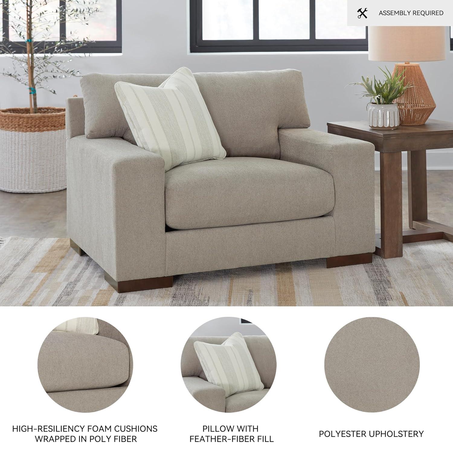 Beige Flax Contemporary Oversized Stationary Chair