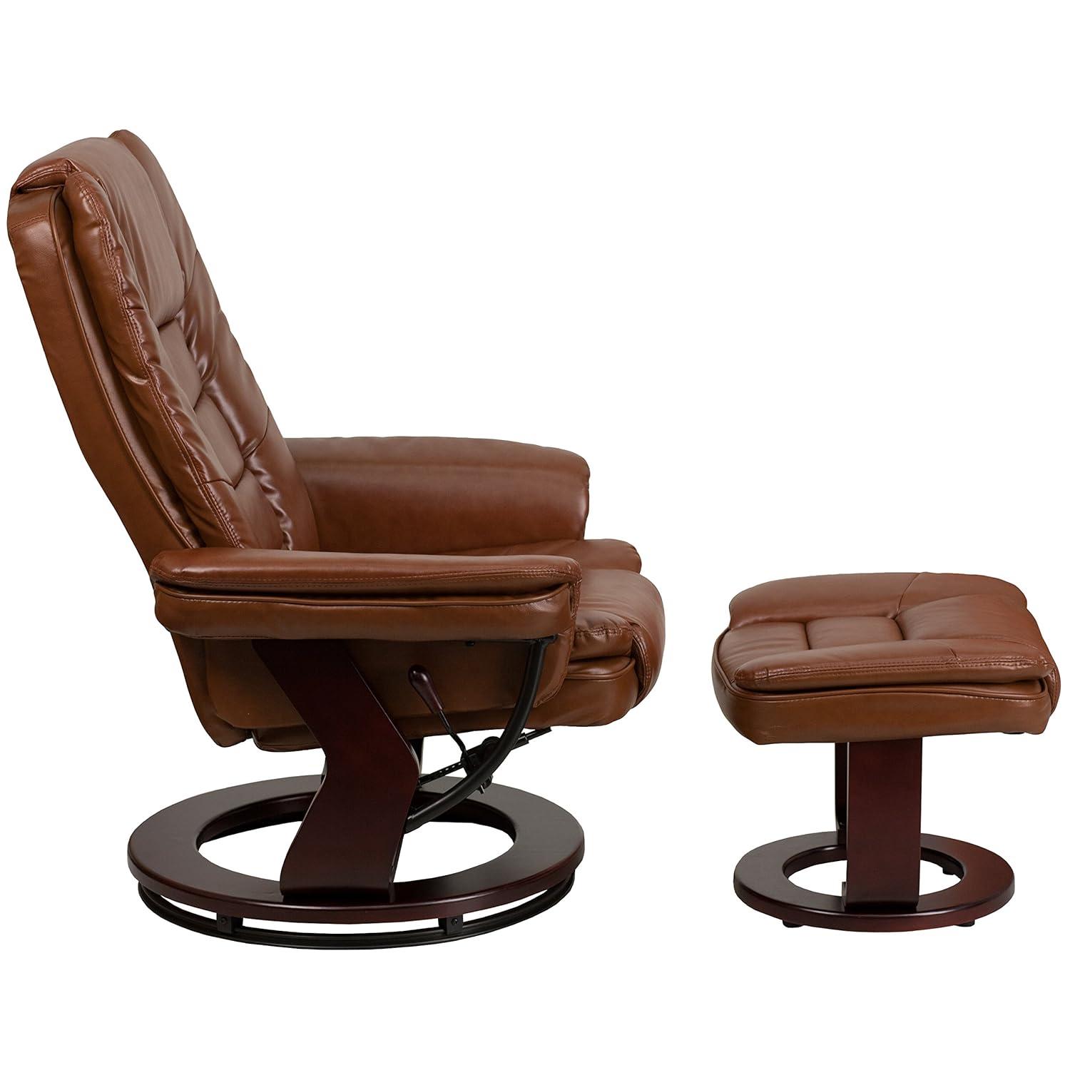 Bowery Hill Contemporary Leather Recliner in Vintage Brown Finish
