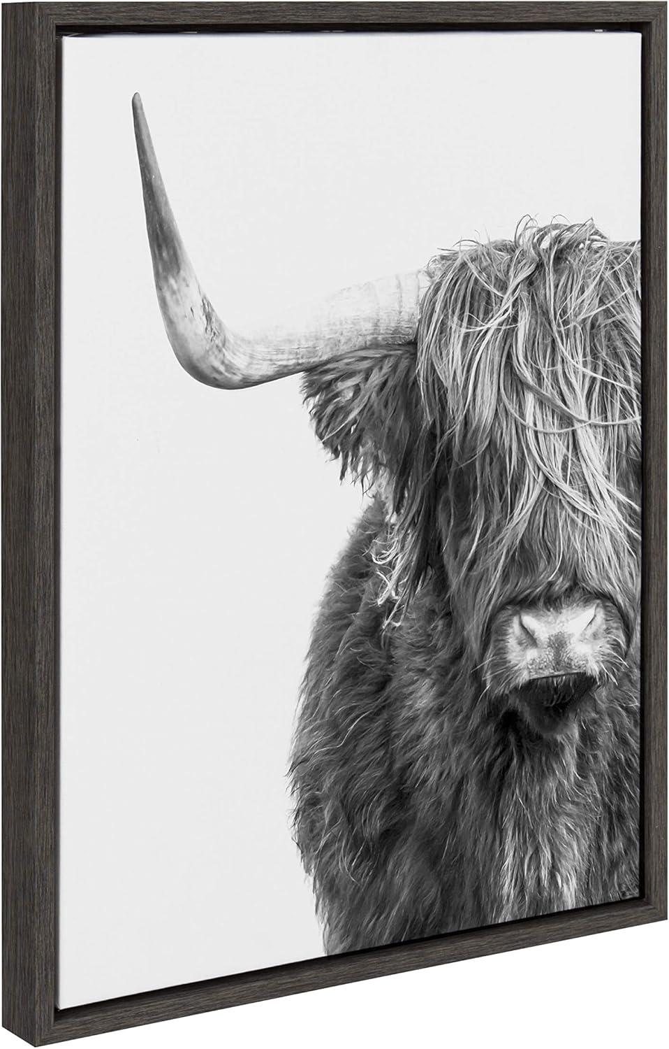 18" x 24" Sylvie Highland Cow Framed Canvas by Amy Peterson Gray: Wall Art Decor, Animal Theme - Kate & Laurel