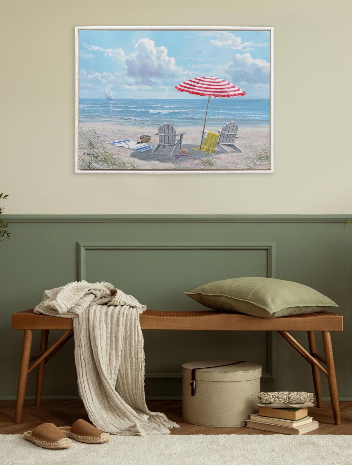 28"x38" Sylvie Beaded Beach Day Framed Canvas by Abraham Hunter White - Kate & Laurel All Things Decor: Modern Style, Plastic Frame