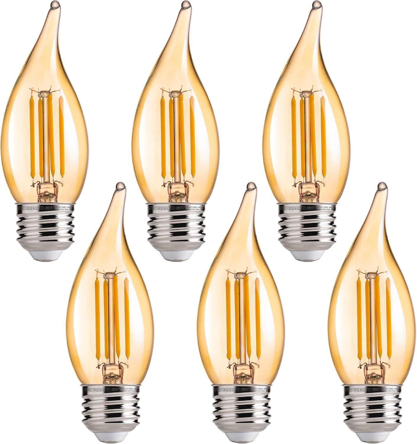 Amber Glass Dimmable LED Candelabra Bulbs 6-Pack