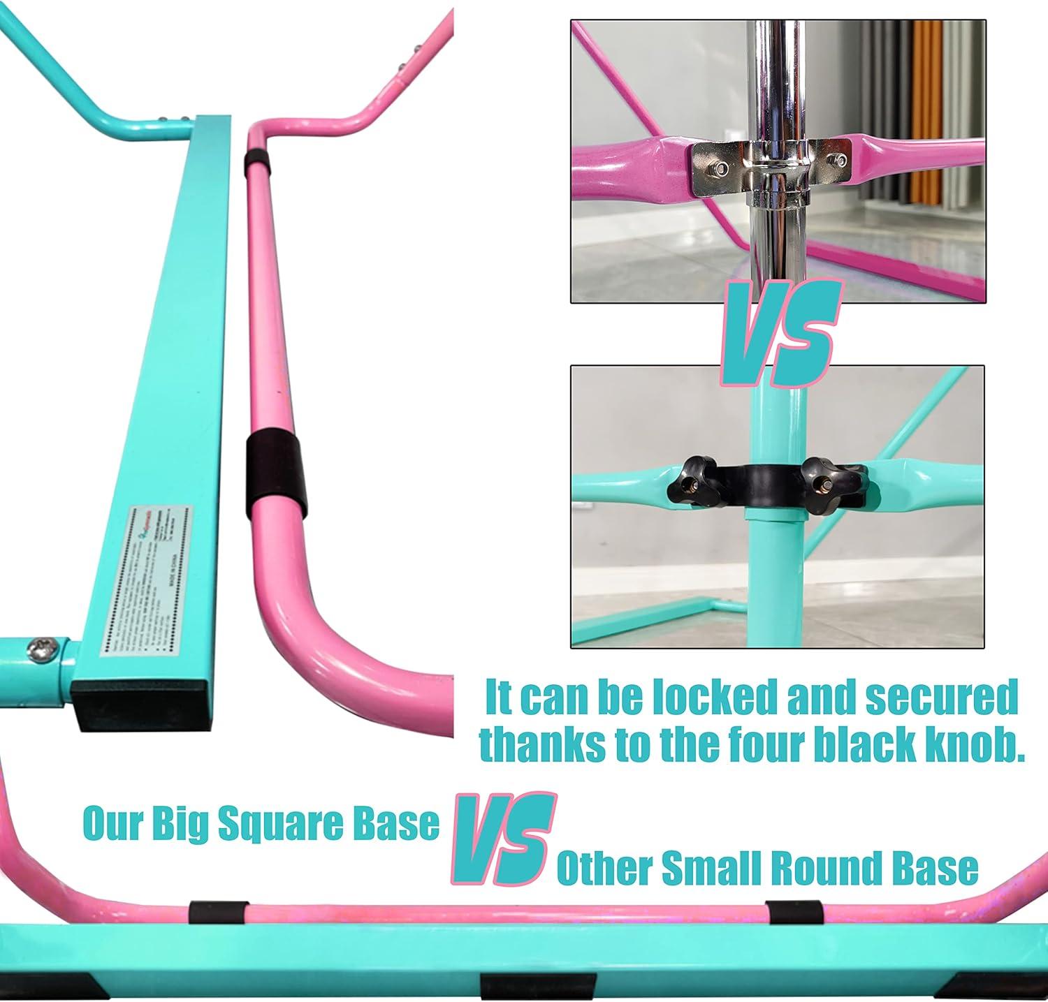 Aqua and Pink Foldable Gymnastics Training Bar with Rings