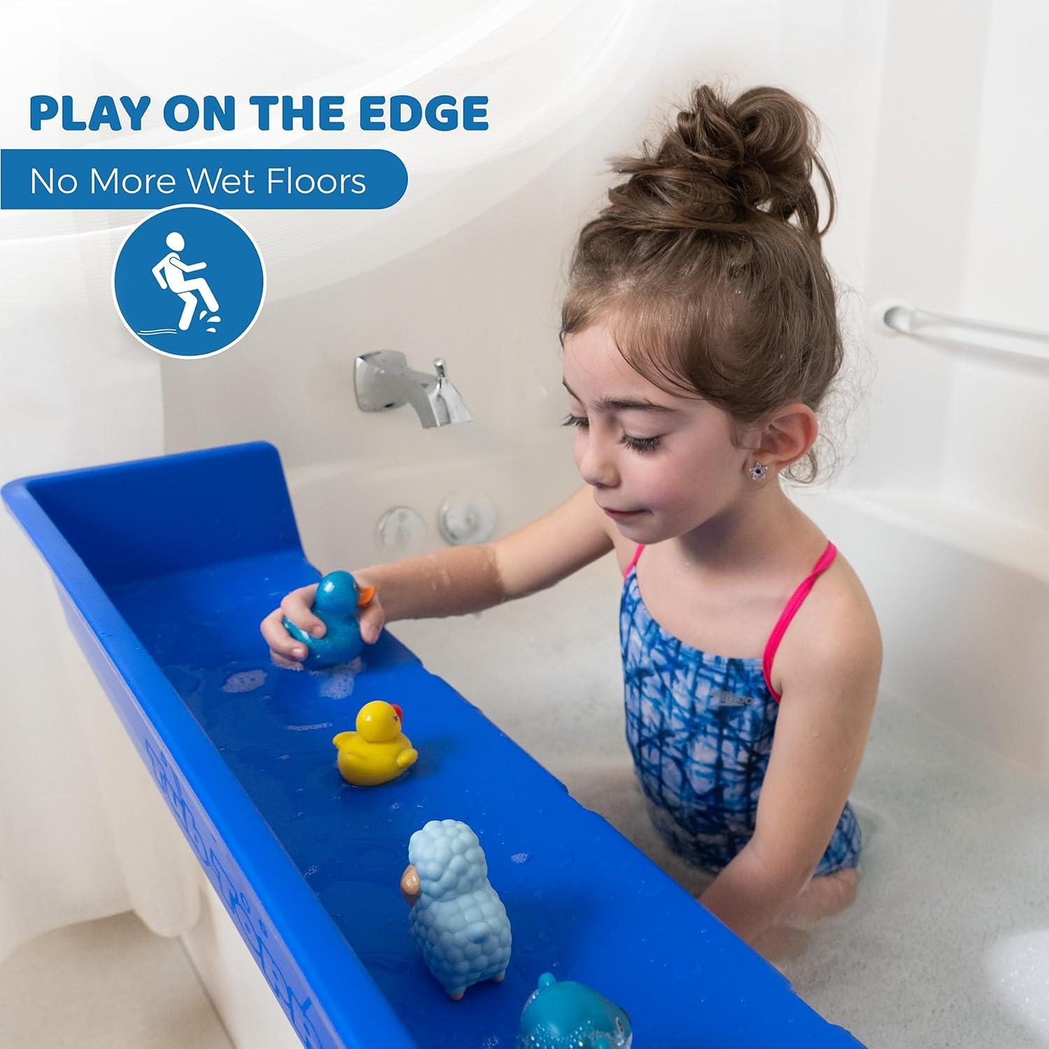 Tub Topper® Bathtub Splash Guard & Bath Shelf for Kids – Toddler Bath Tray, Bath Toys Storage & Ledge Organizer – Splash Guard for Bathtub with Suction Cups – Kids Bathroom Accessories (Blue)