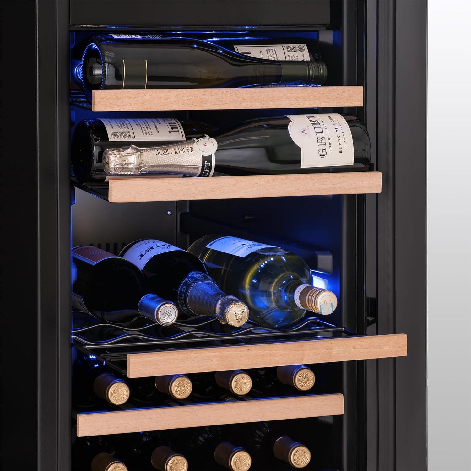 Newair Shadow Series Wine Cooler Refrigerator 56 Bottles Dual Temperature Zones, Freestanding Mirrored Wine and Beverage Fridge