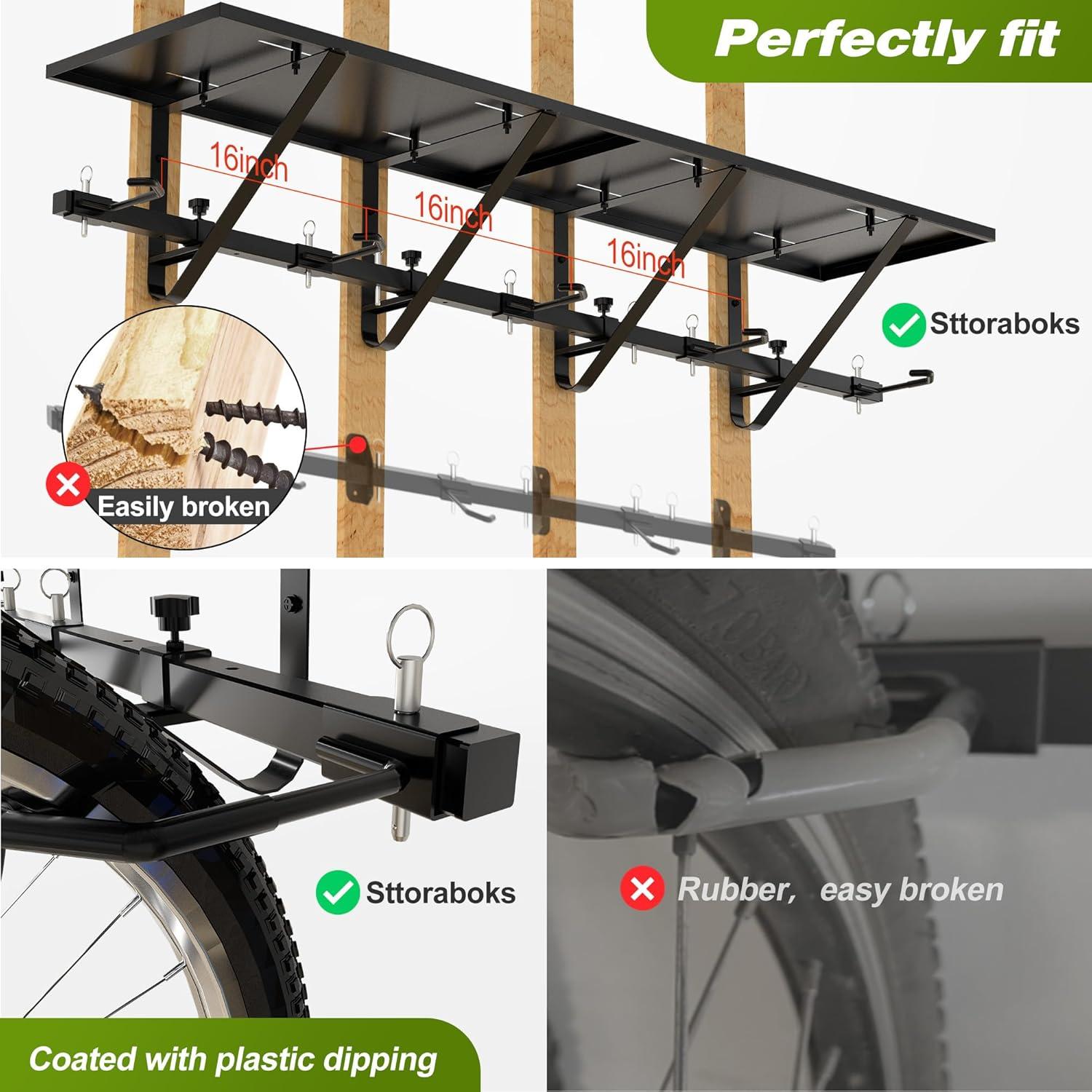 Bike Storage Rack with Shelf, Bike Wall Mount Garage Stand, Bike Hanger Storage Bicycles Hanger Hooks Bike Hooks for Garage Organizer