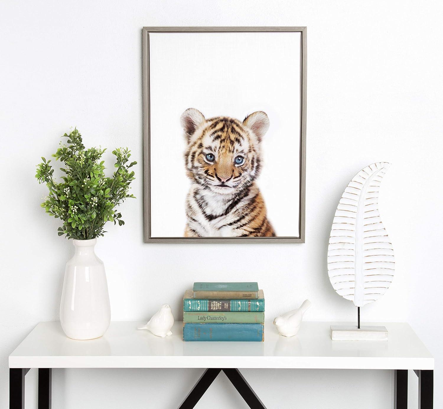 18" x 24" Sylvie Baby Tiger Framed Canvas by Amy Peterson Gray - Kate & Laurel All Things Decor: Modern Style, Plastic Frame
