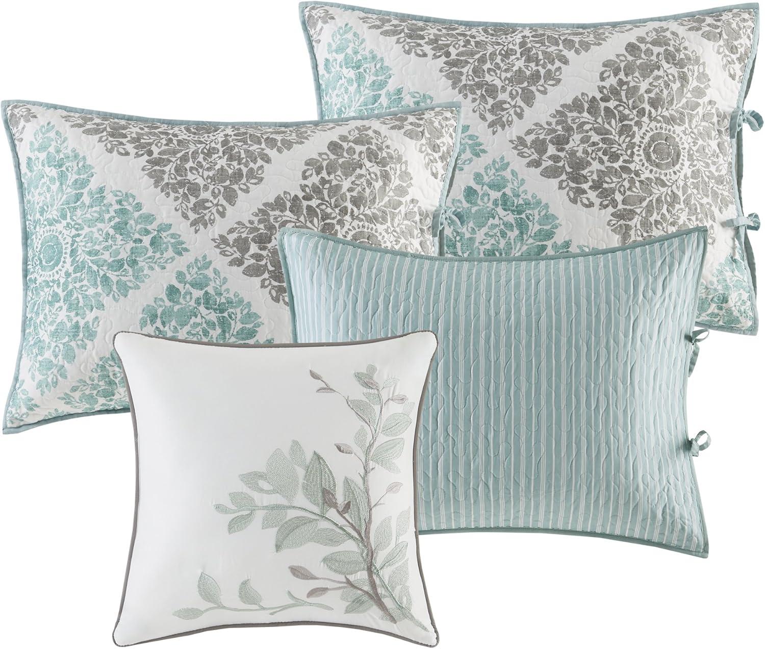 Aqua and Gray Floral Reversible Microfiber Daybed Set