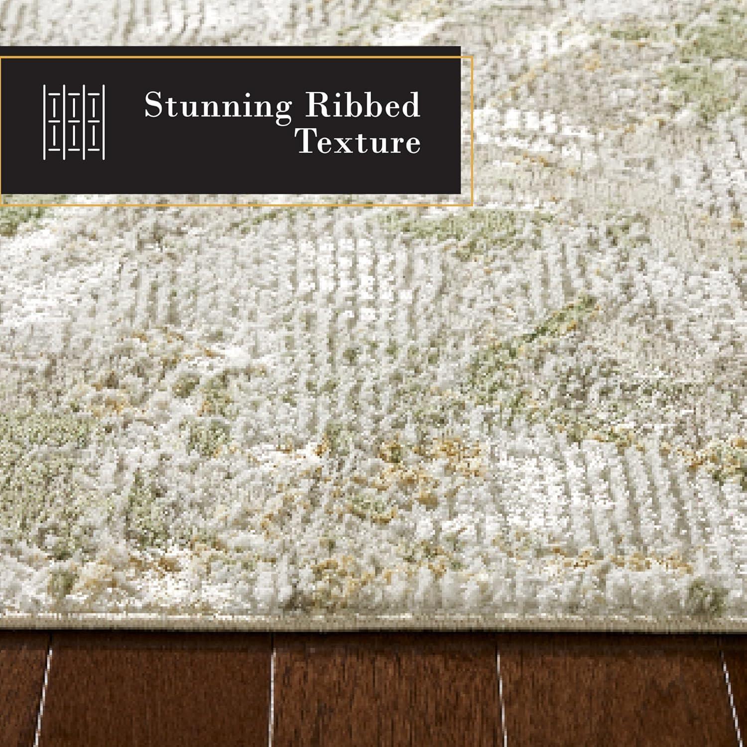 TOWN & COUNTRY LUXE Opaline Bold Marble Area Rug with Glam Metallic Ribbed Texture Pile, Sage Green