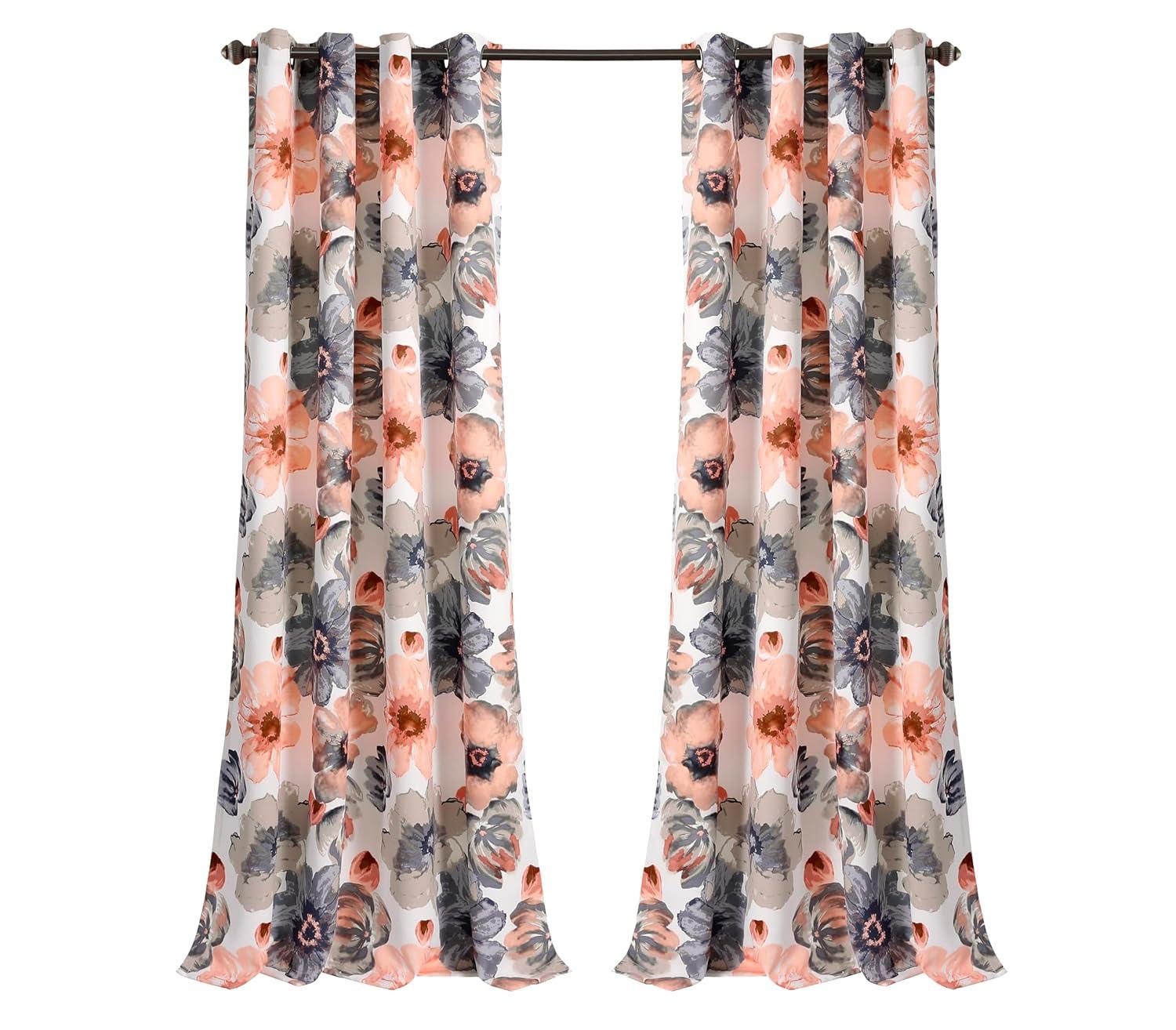 Home Boutique Leah Room Darkening Window Curtains Set - Coral and Gray - 52 x 84