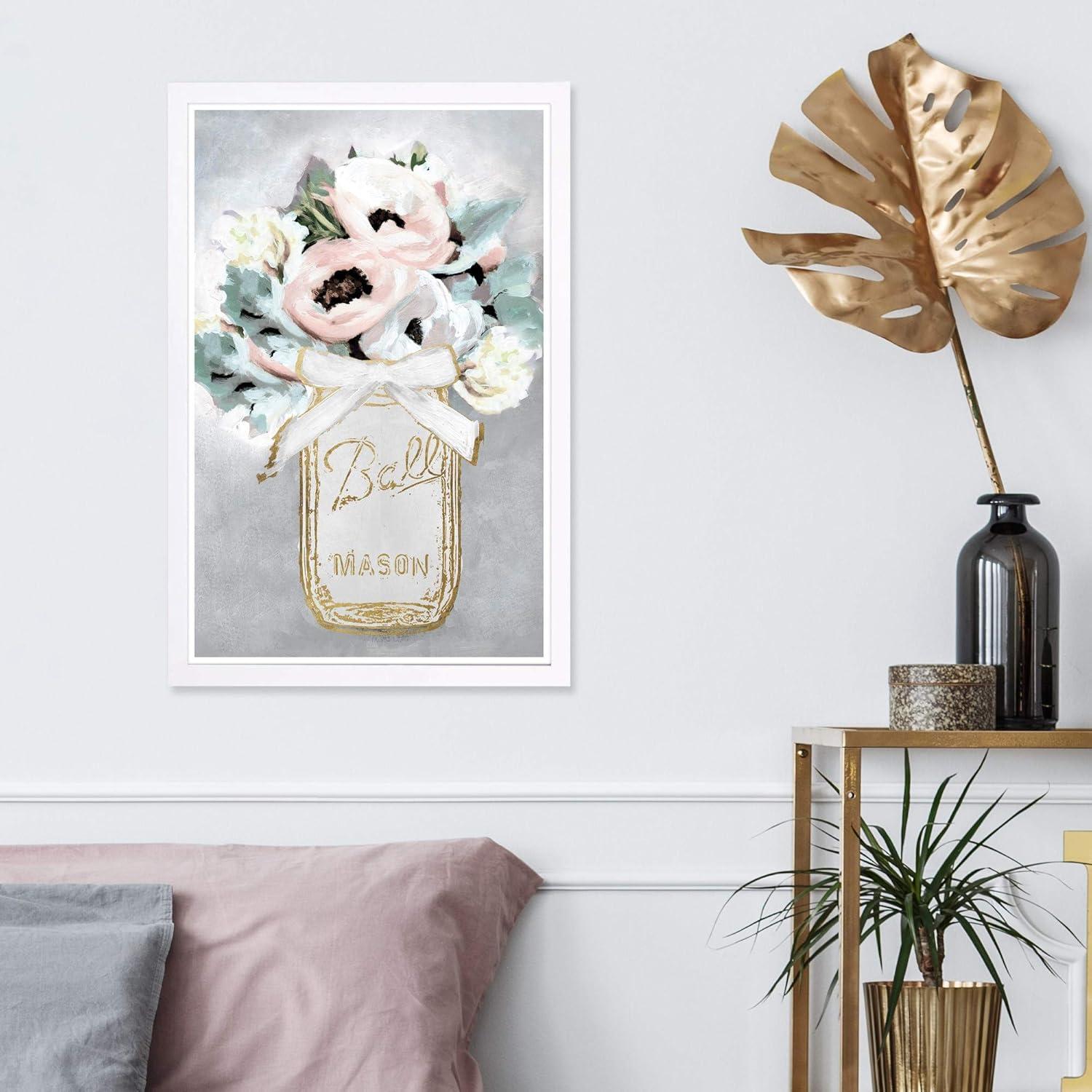 Wynwood Studio 15"x21" Mason Jar Mora Wall Art White Frame: Modern Botanical Canvas, Wood Composite, Vertical Layout