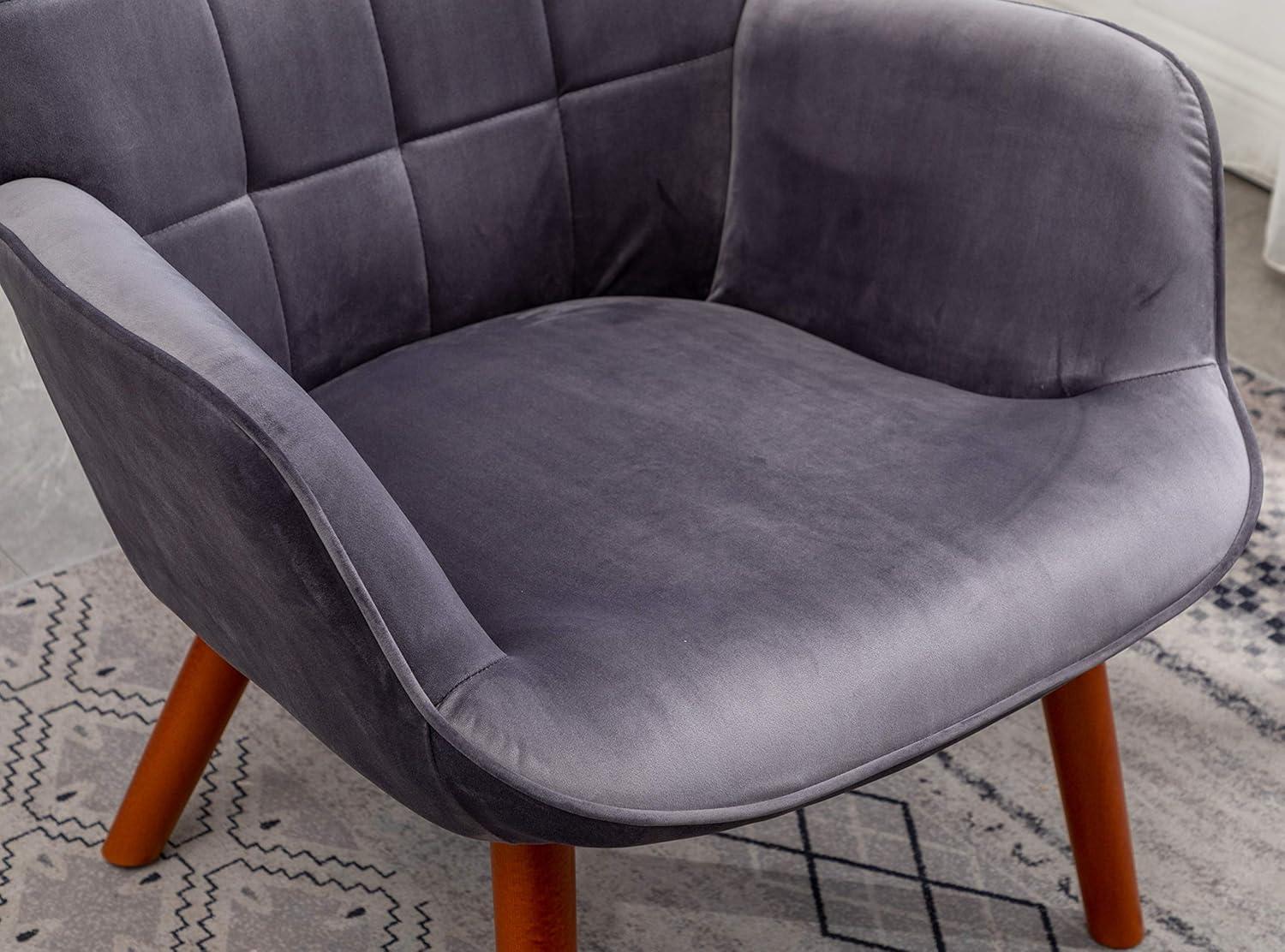 Roundhill Furniture Leiria Contemporary Silky Velvet Tufted Accent Chair with Ottoman, Blue