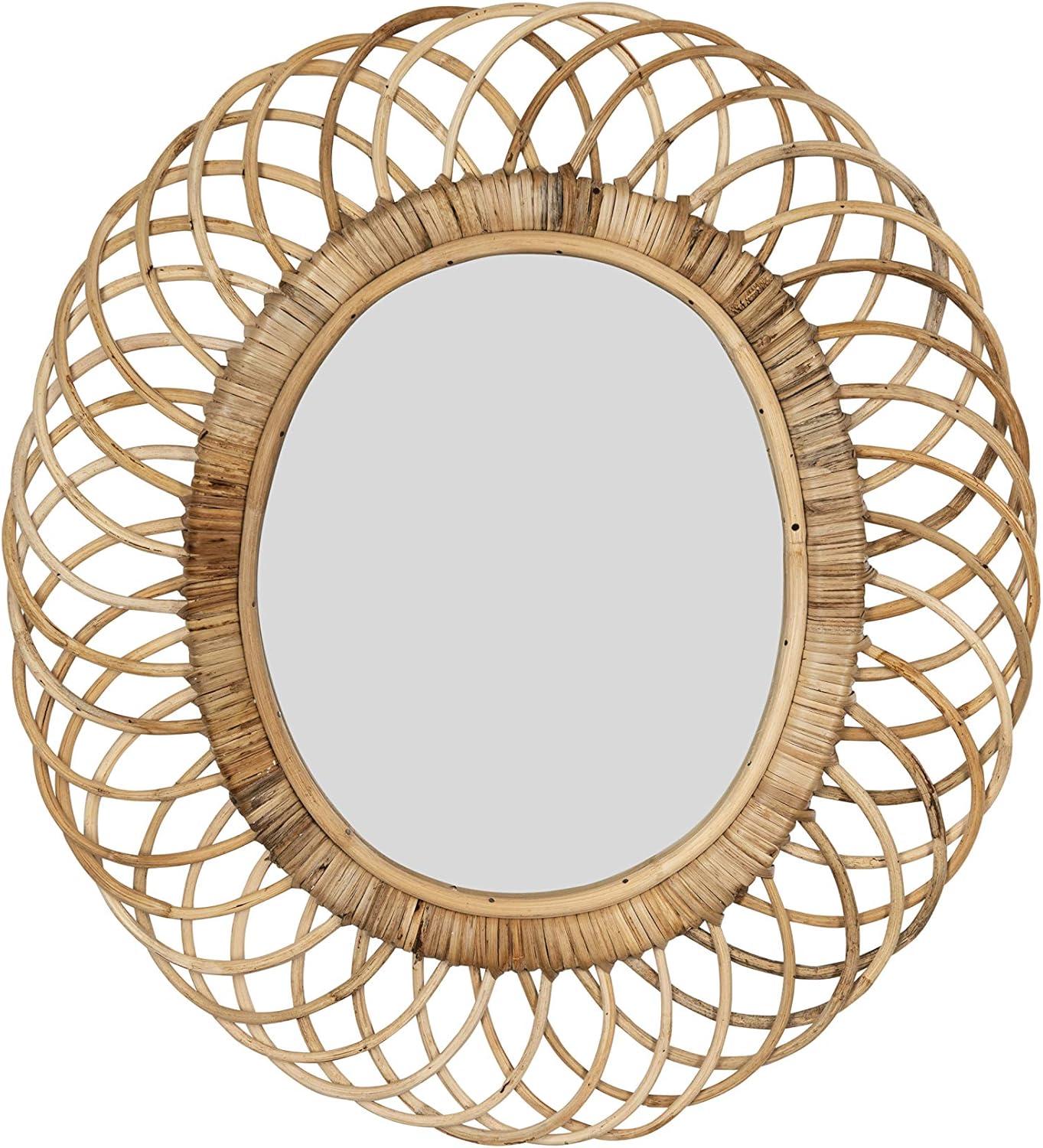 Oval Woven Bamboo Wall Mirror Brown - Storied Home