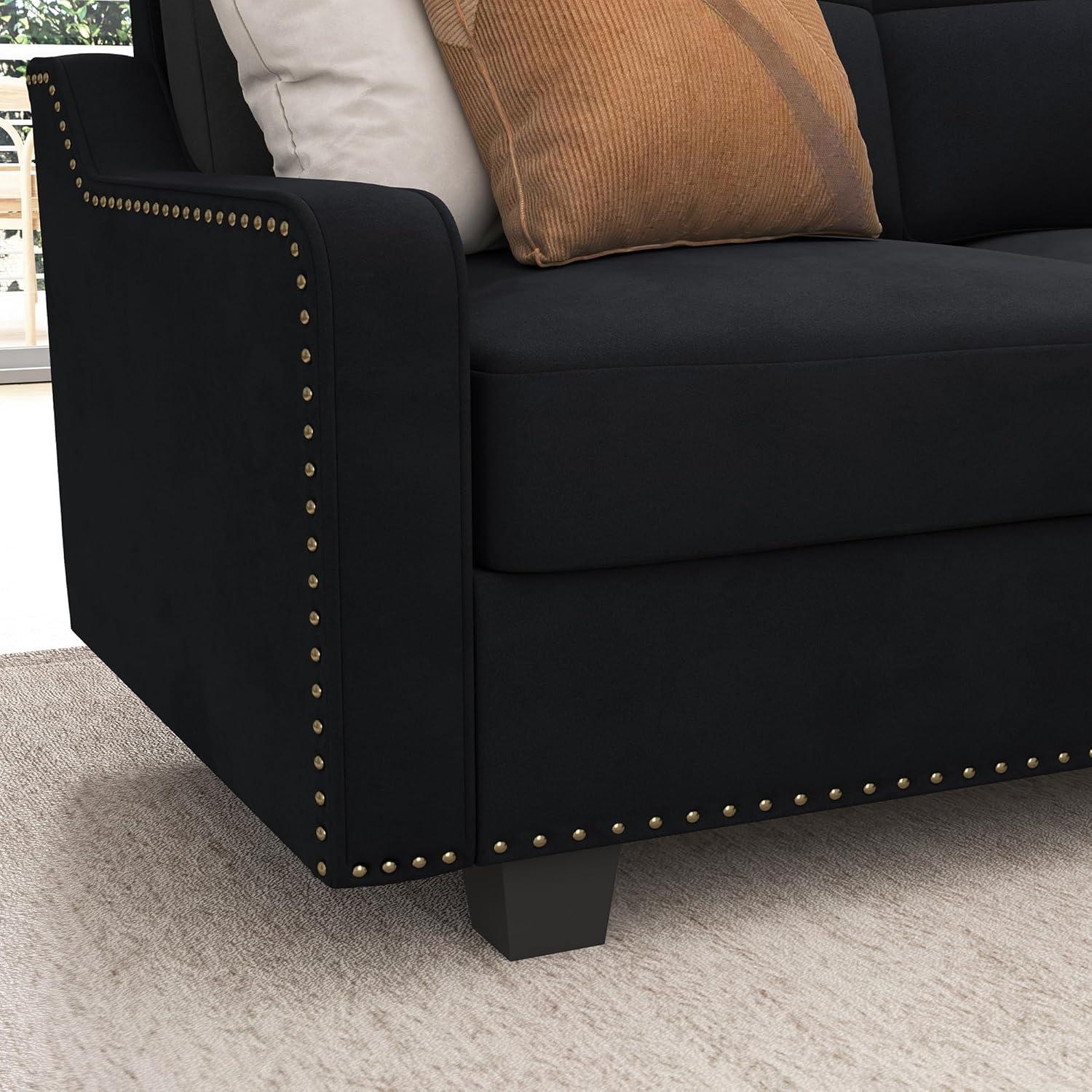 HONBAY Velvet L Shaped Couch Corner Sofa for Living Room Furniture Sets in Green