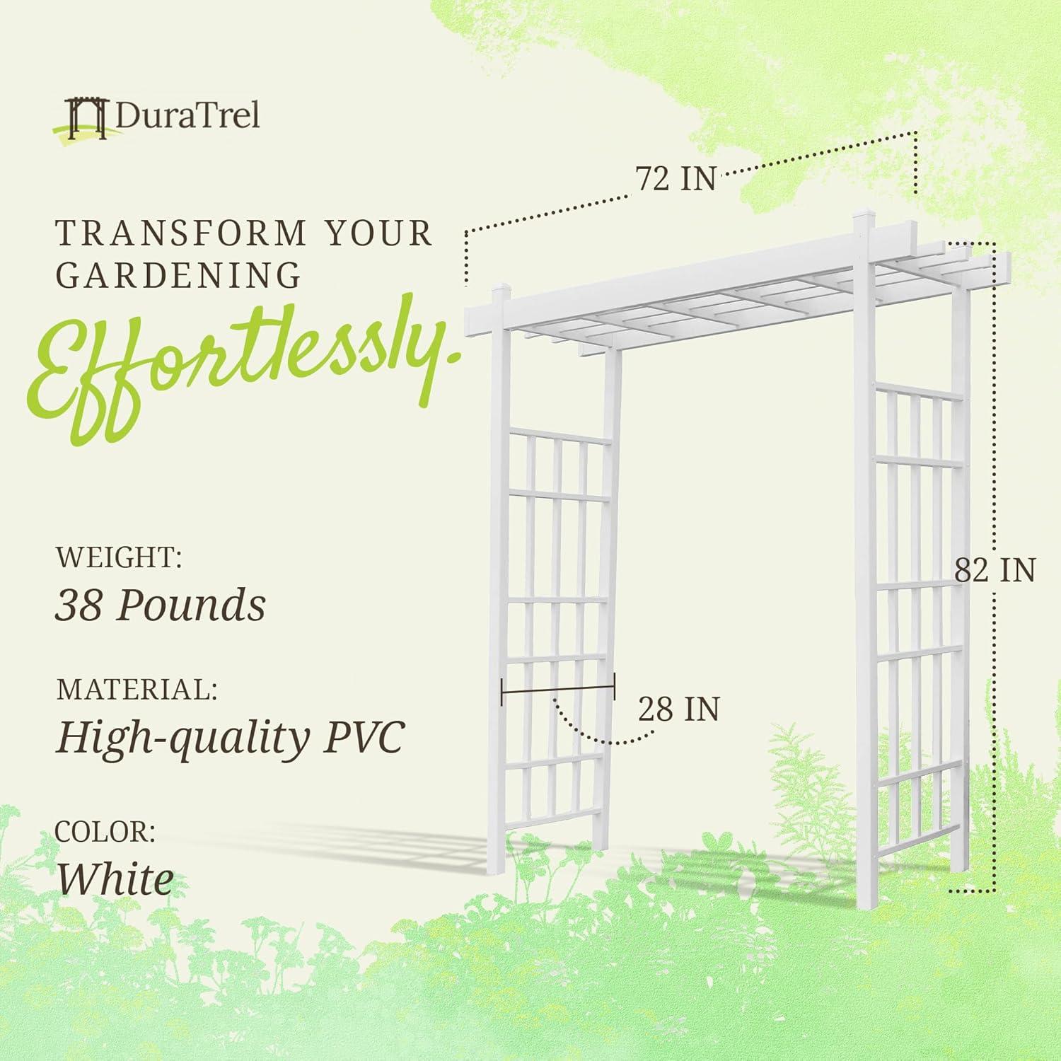 Dura-Trel Bakersfield 28 by 72 by 82 Inch Heavy Duty Weather Stabilized PVC Vinyl Outdoor Garden Arbor with Ground Anchors, White