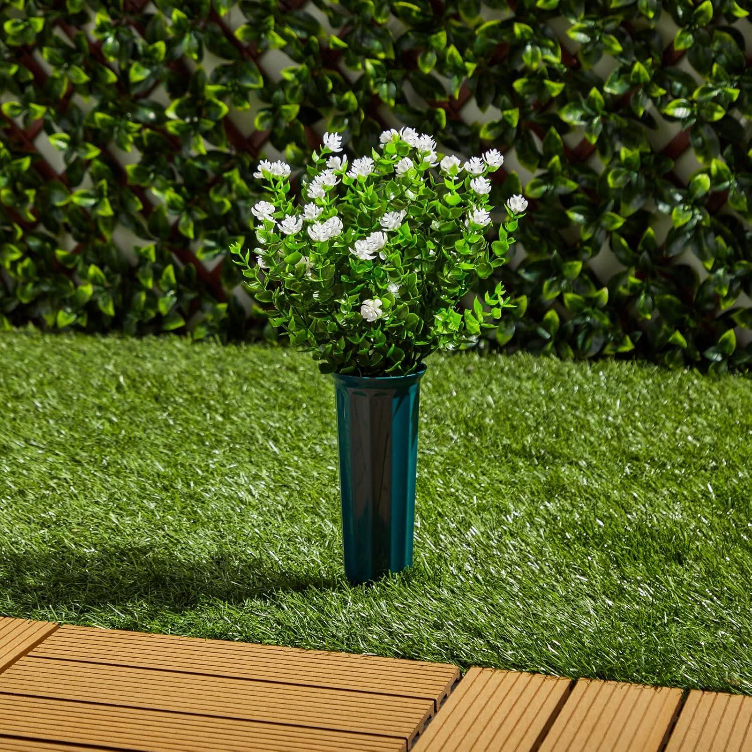 Bright Creations 6 Bundles White Artificial Flowers with 2 Cone Vases, Faux Fake Plant for Cemetery, Outdoor Decor (8.6 x 13 In)