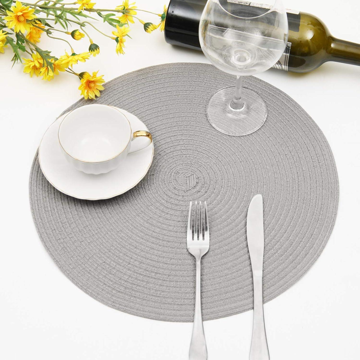 Light Gray Round Fabric Braided Placemats Set of 6