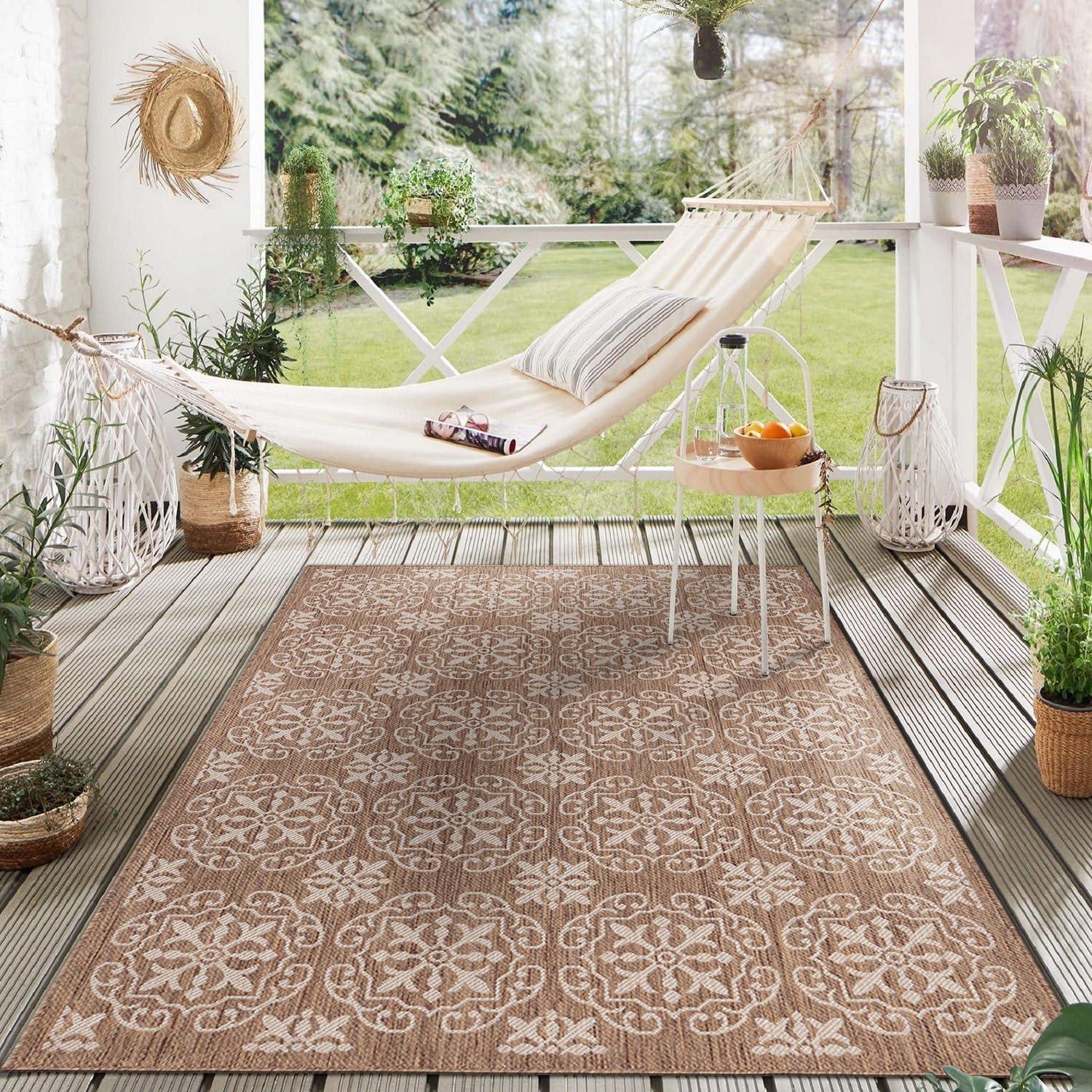 World Rug Gallery Transitional Geometric Textured Flat Weave Indoor/Outdoor Area Rug - BROWN 5' X 7'