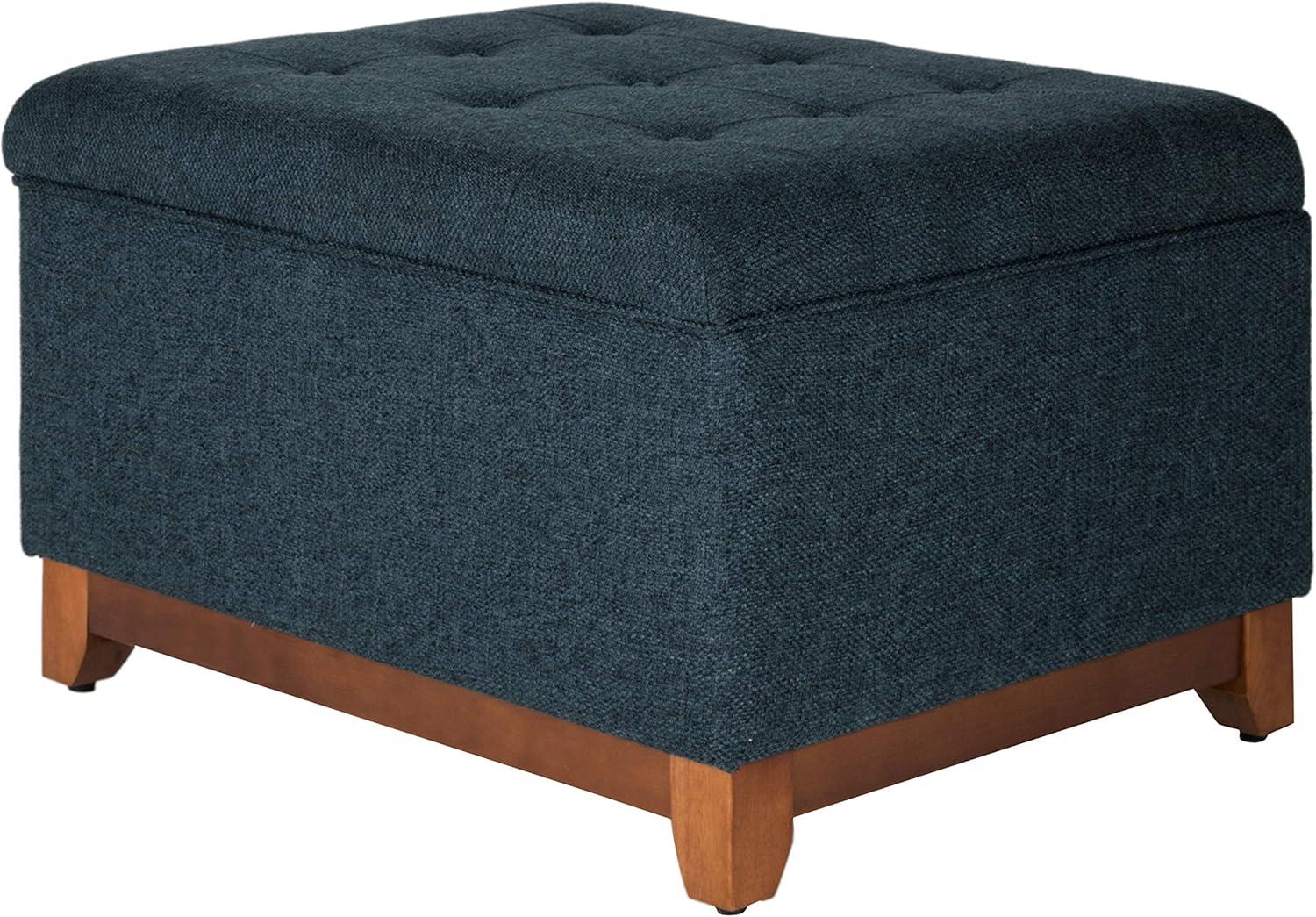 Cocktail Storage Bench Navy - HomePop: Upholstered, Tufted, Wood Base, Honey Oak Finish