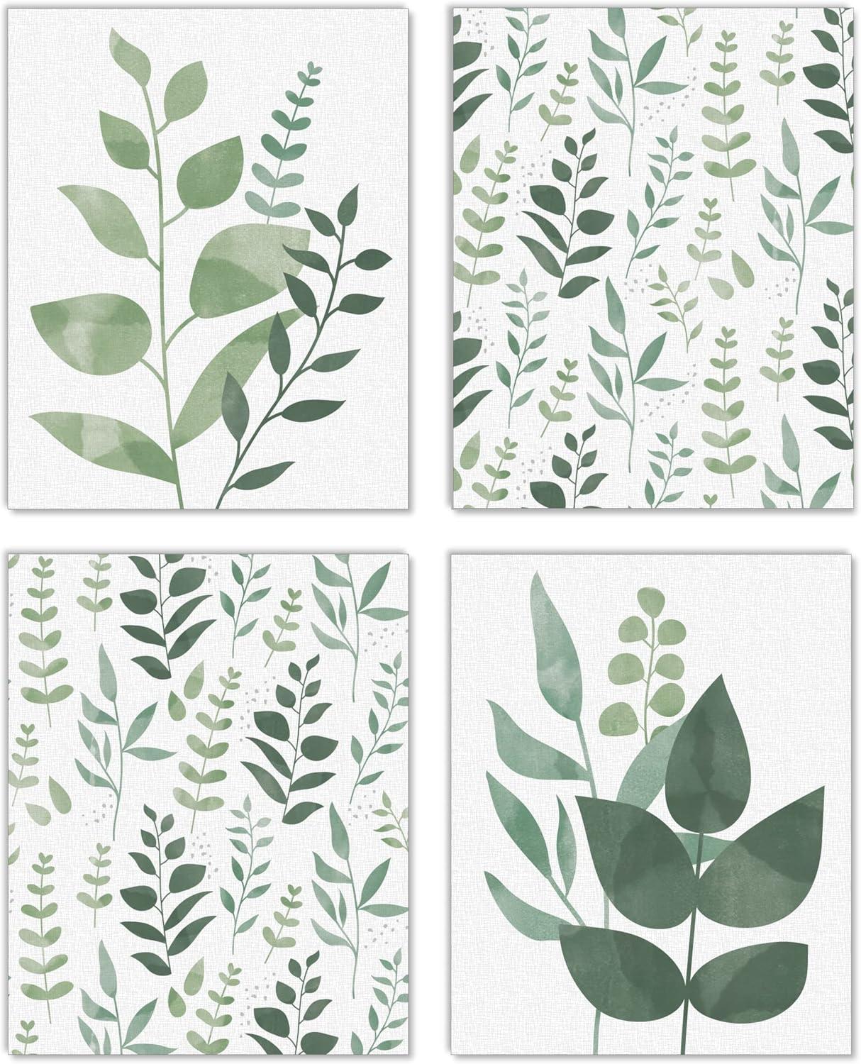 Big Dot of Happiness Boho Botanical - Unframed Greenery Linen Paper Wall Art - Set of 4 - Artisms - 8 x 10 inches