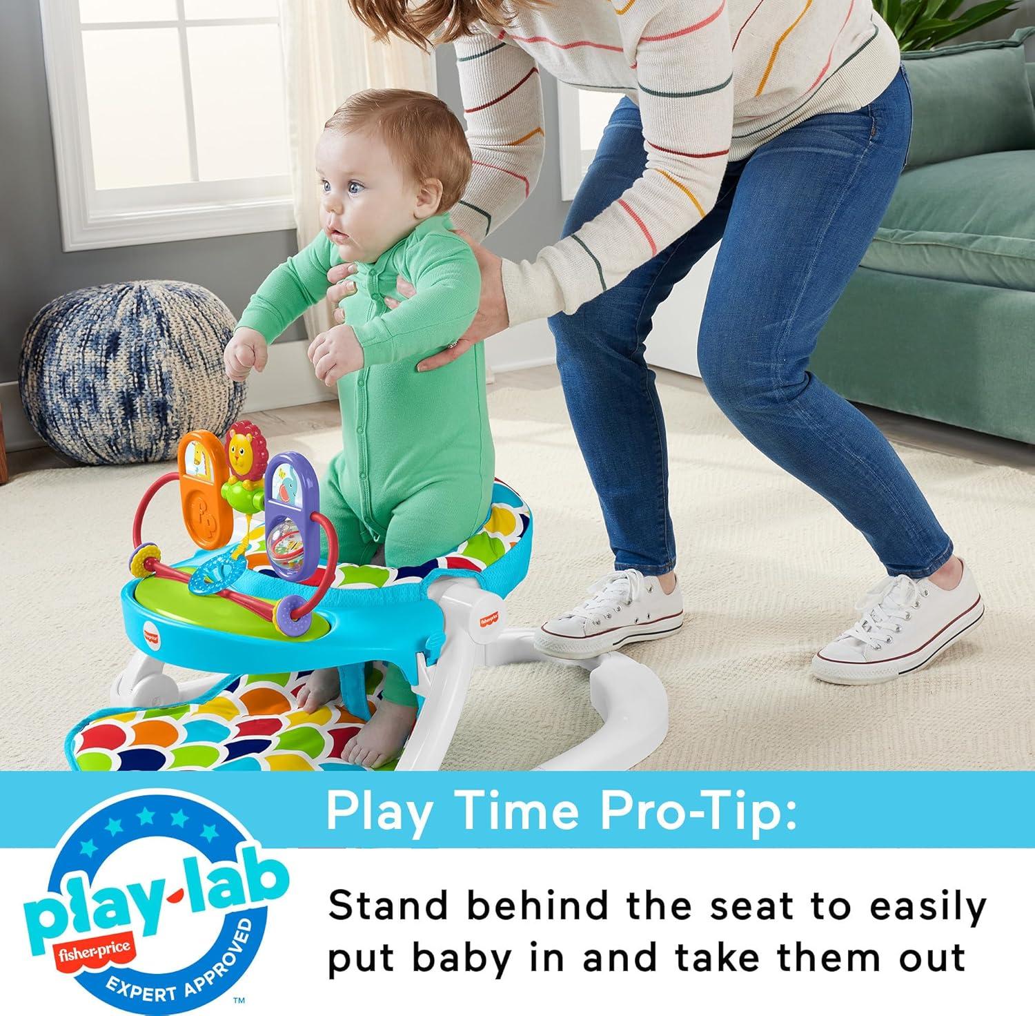 Fisher-Price Deluxe Sit-Me-up Floor Seat Infant Chair with Feeding Tray and Toys, Happy Hills
