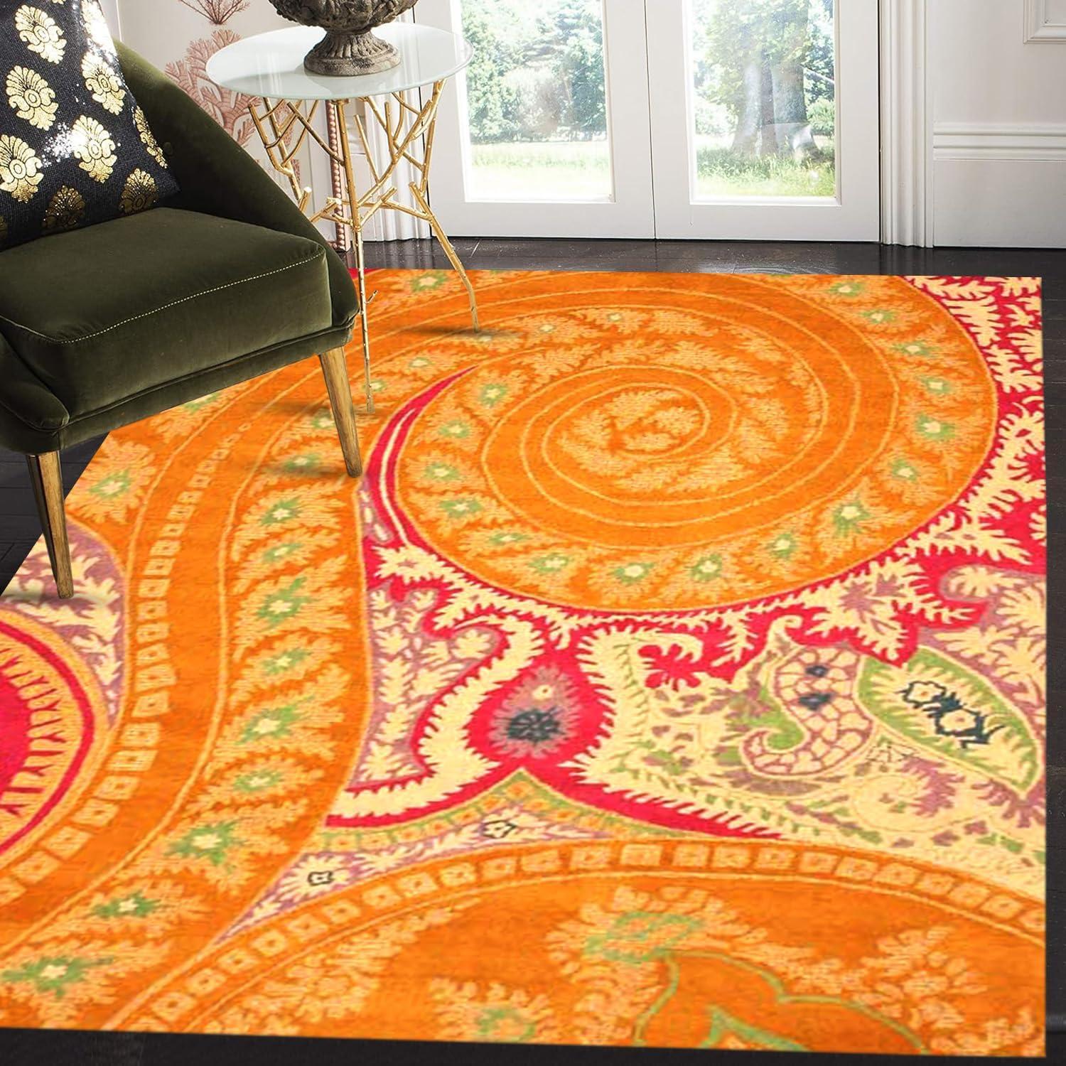 EORC Orange Hand-Tufted Wool Transitional Paisley Rug, 5' x 8'