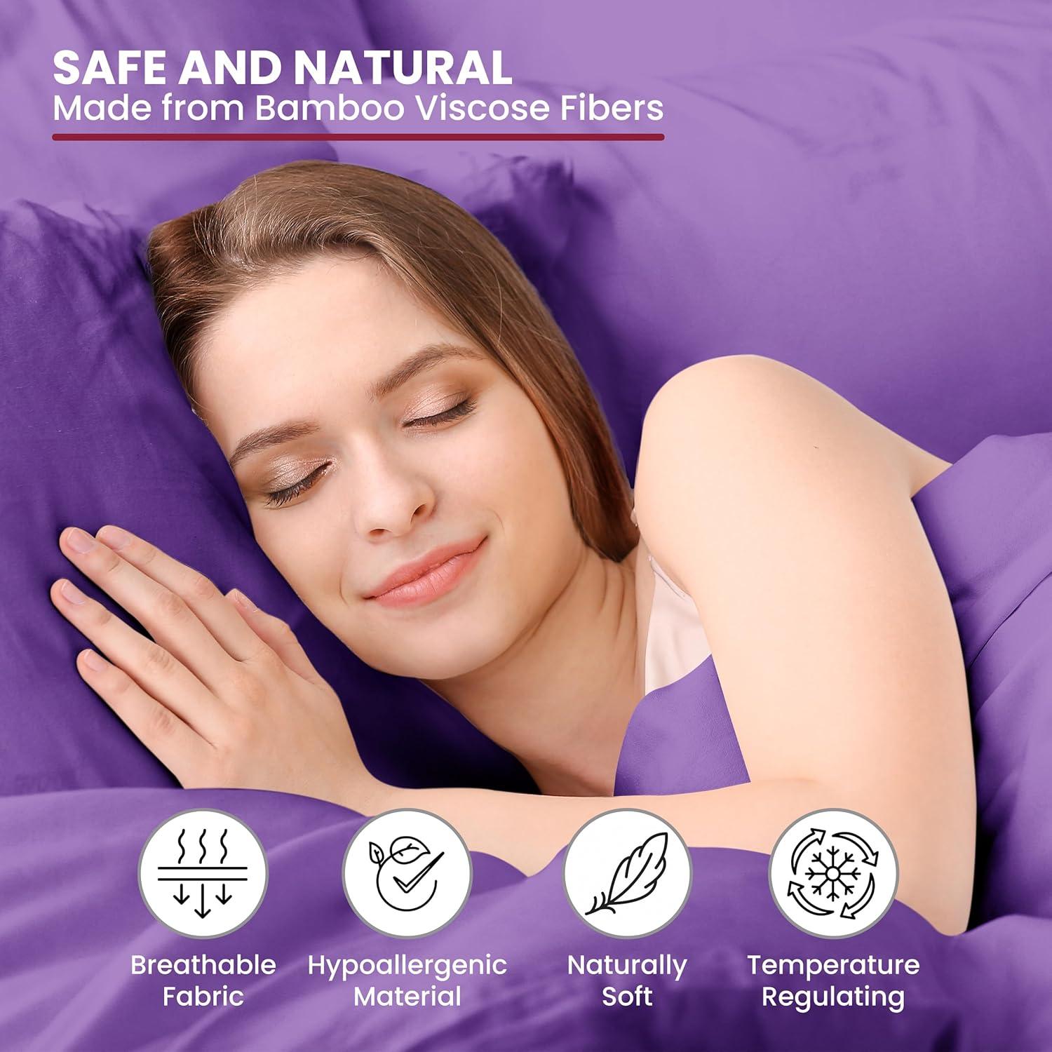 Twin 3 PC Piece Rayon From Bamboo Sheets Solid Deep Pocket Sheet Set - Purple