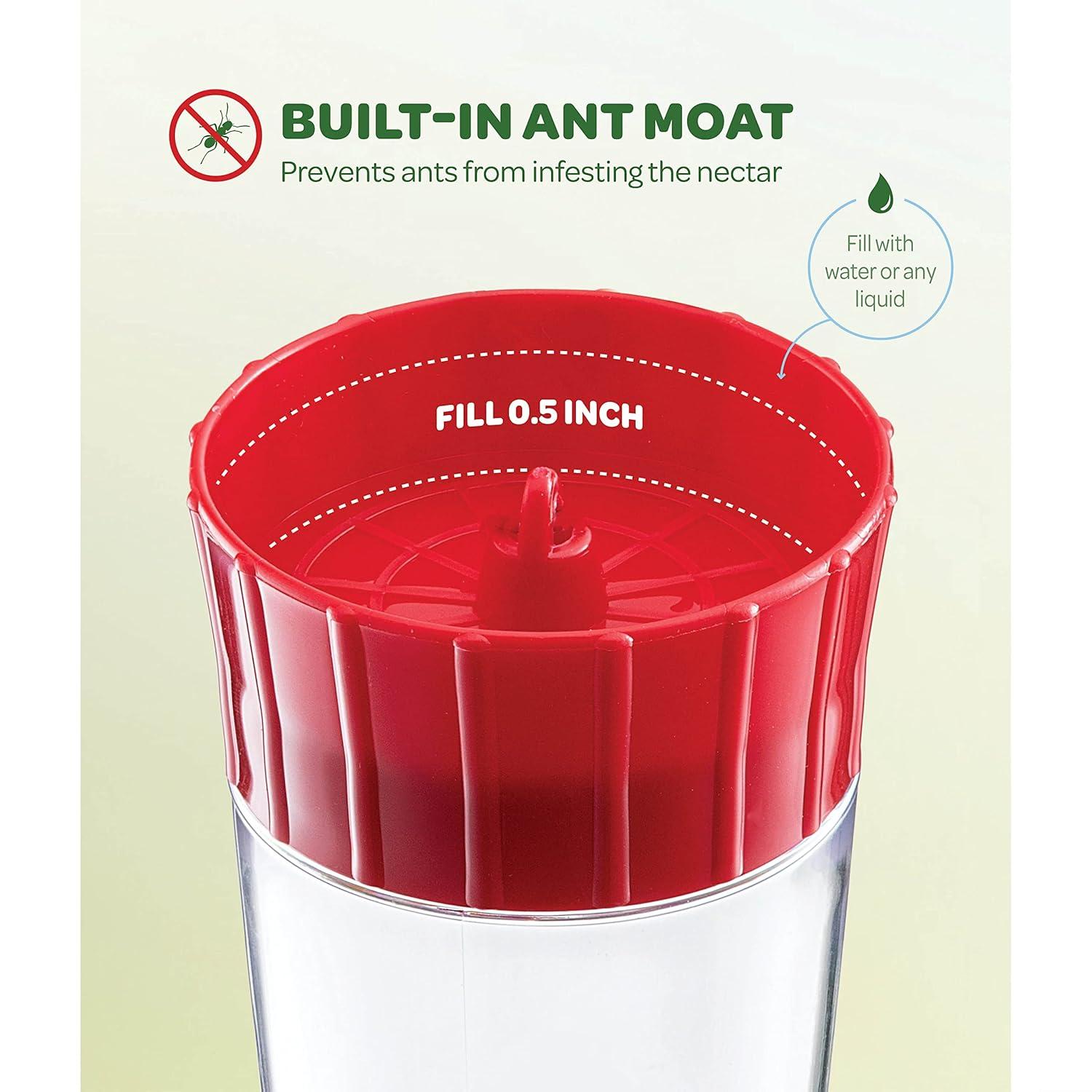 Hummingbird Feeder 10 oz Plastic Hummingbird Feeders for Outdoors, with Built-in Ant Guard - Circular Perch with 5 Feeding Ports - Wide Mouth for Easy Filling/2 Part Base for Easy Cleaning