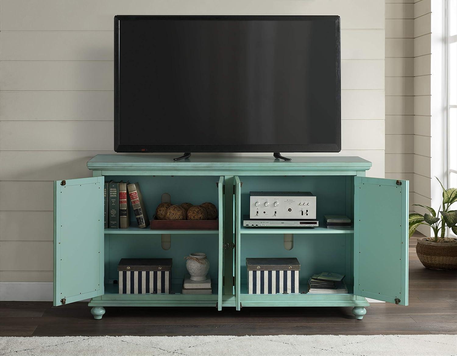 Elegant Mint Trellis 63" Transitional TV Stand with Cabinet Storage