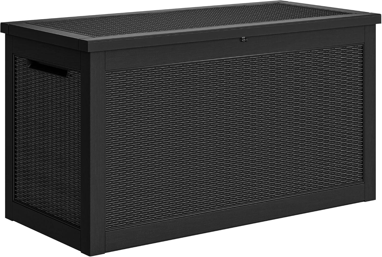 YITAHOME 32 Gallon Rattan Deck Box, Indoor Outdoor Storage Box for Patio Furniture, Pool Accessories, Cushions, Garden Tools, Sports Equipment, Waterproof Resin with Lockable Lid & Side Handles, Black
